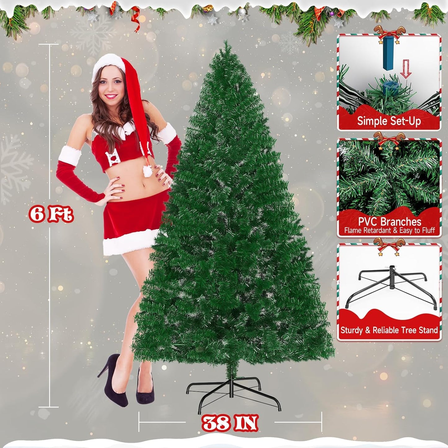 LEVELEVE Premium 6FT Artificial Holiday Christmas Tree w/800 Branch Tips,250 LED Lights for Home,Office,Party Decoration