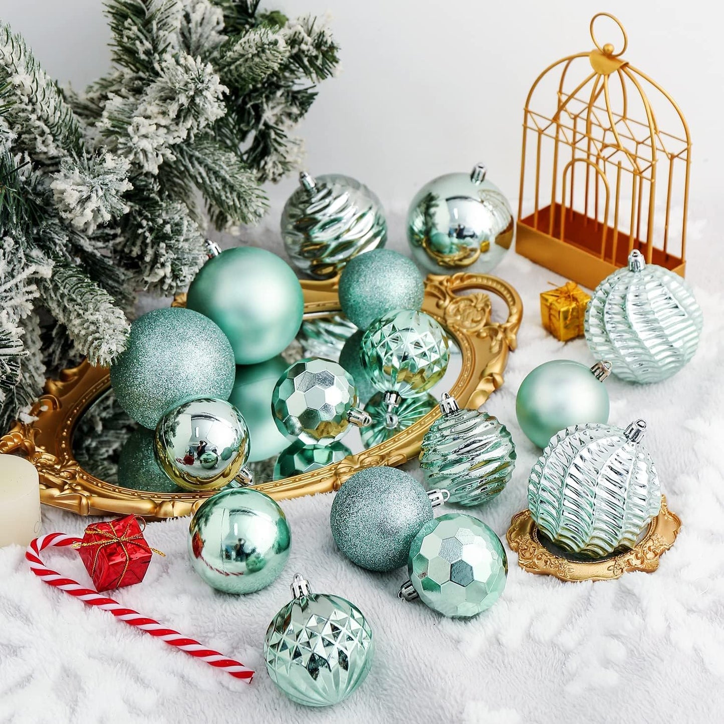 XmasExp Christmas Ball Ornaments (1.57", Mint Green) 24ct Christmas Ball Ornaments Shatterproof Xmas Tree Hanging Balls Decorations Perfect for Holiday Wedding Christmas Decor