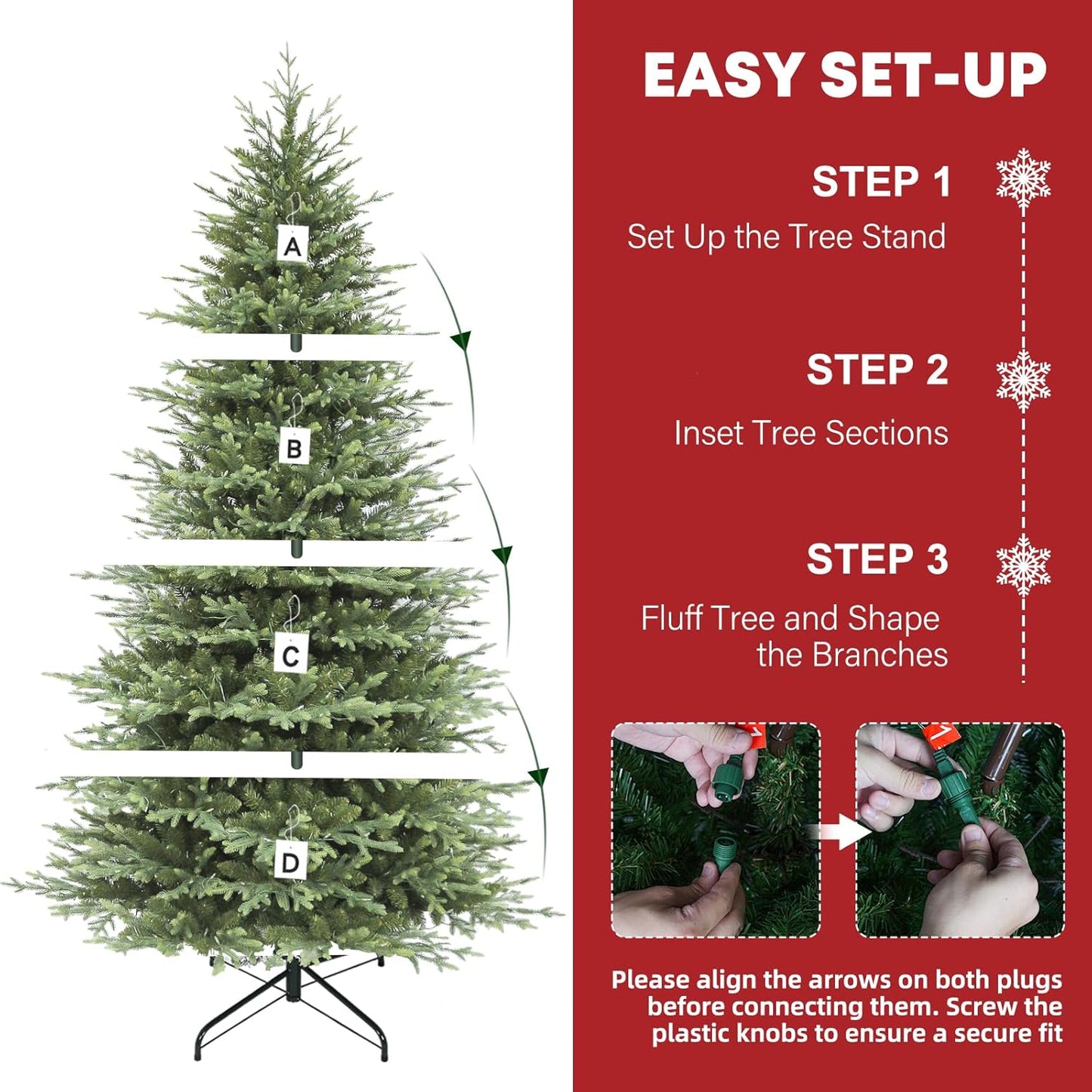 Hykolity 9 ft Prelit Artificial Christmas Tree with 5149 PE&PVC Branch Tips, 600 Warm White LED Lights, Easy Assembly with Metal Stand and Hinged Branches