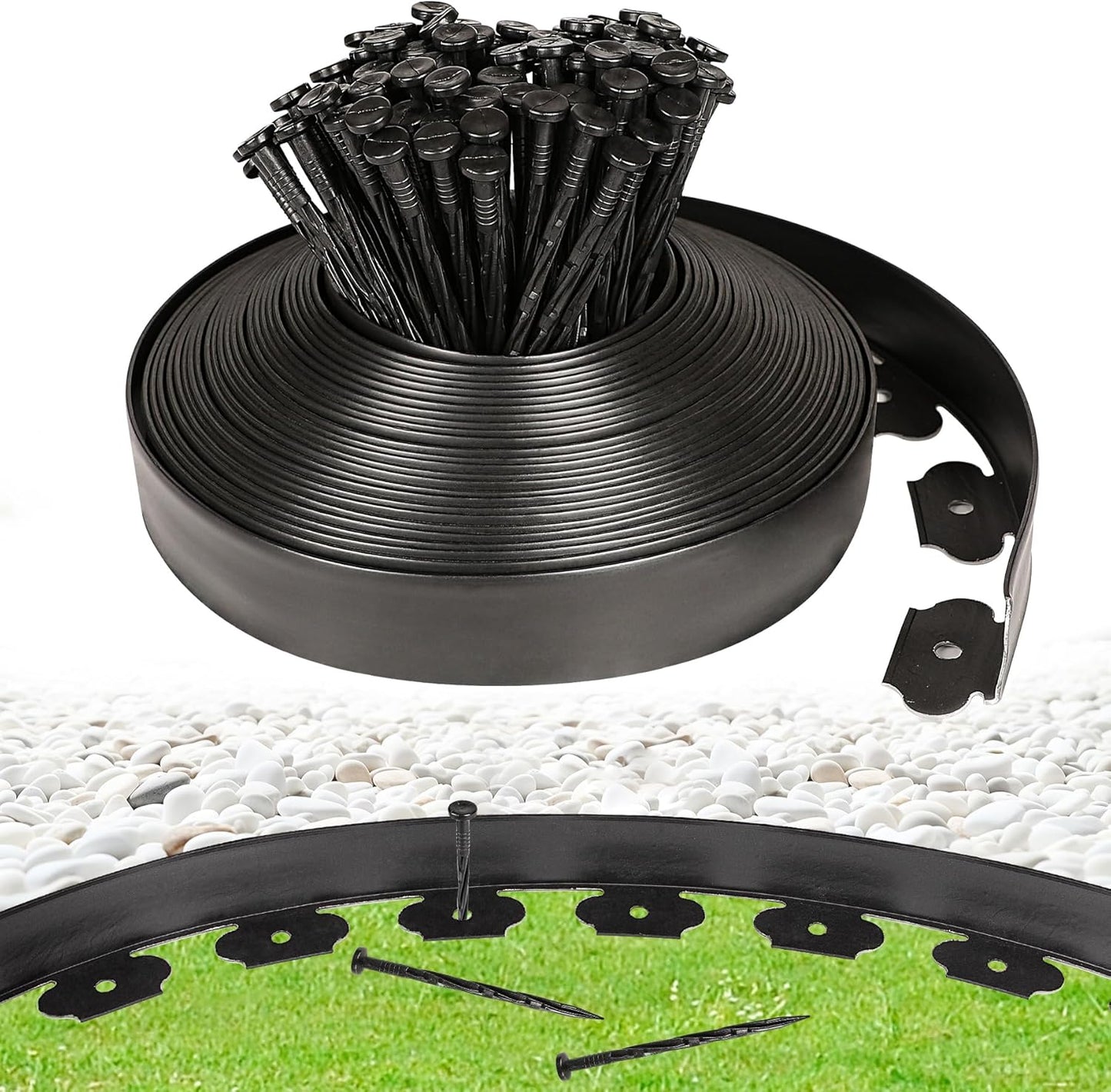 JERIA 2 Inch Tall 66 FT Garden Edging Kit with 90pcs Spikes, Plastic Edging for Landscaping