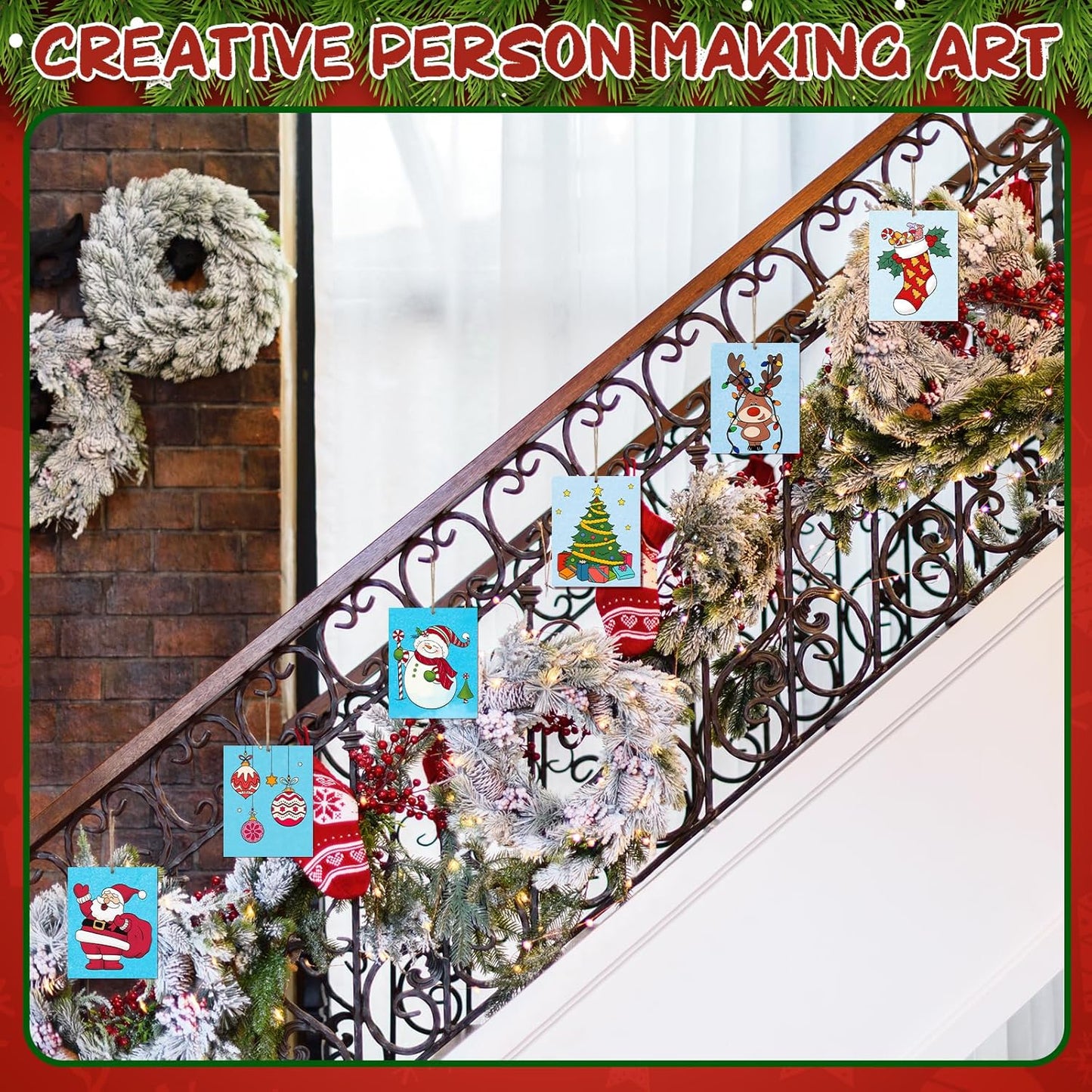 COCHIE 10 Pieces Large Christmas Unfinished Wood Crafts to Paint for Adults and Kids, Bulk Winter Predrilled Wooden Ornaments for Painting, Xmas Tree Truck Paintable Wood Slices Craft Supplies