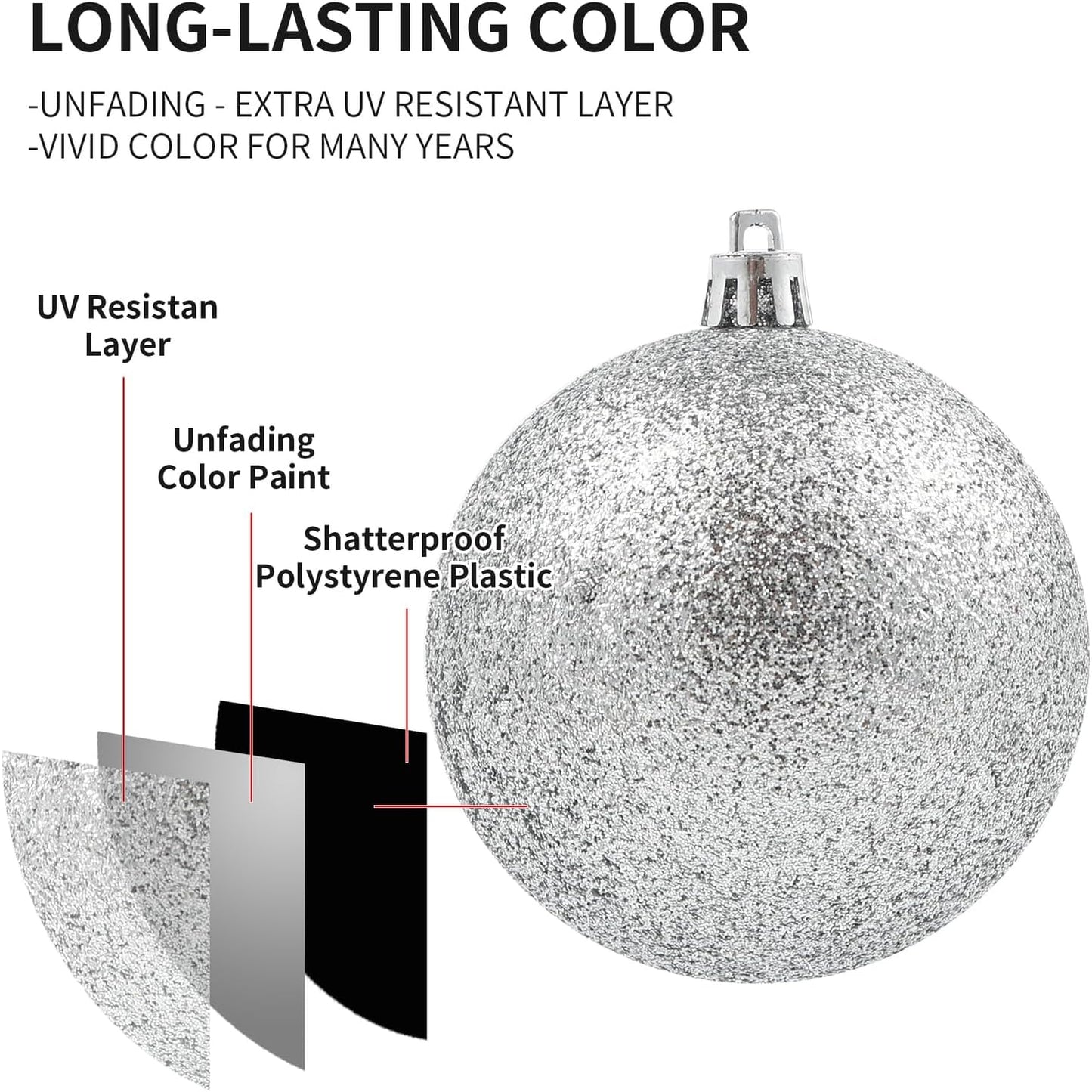 LANGXUN 36pcs Silver Christmas Tree Decorations Balls, Bolas De Navidad, 2025 Christmas Decor, Indoor Outdoor Shatterproof Christmas Ornaments, Xmars Party Wedding Suppiles