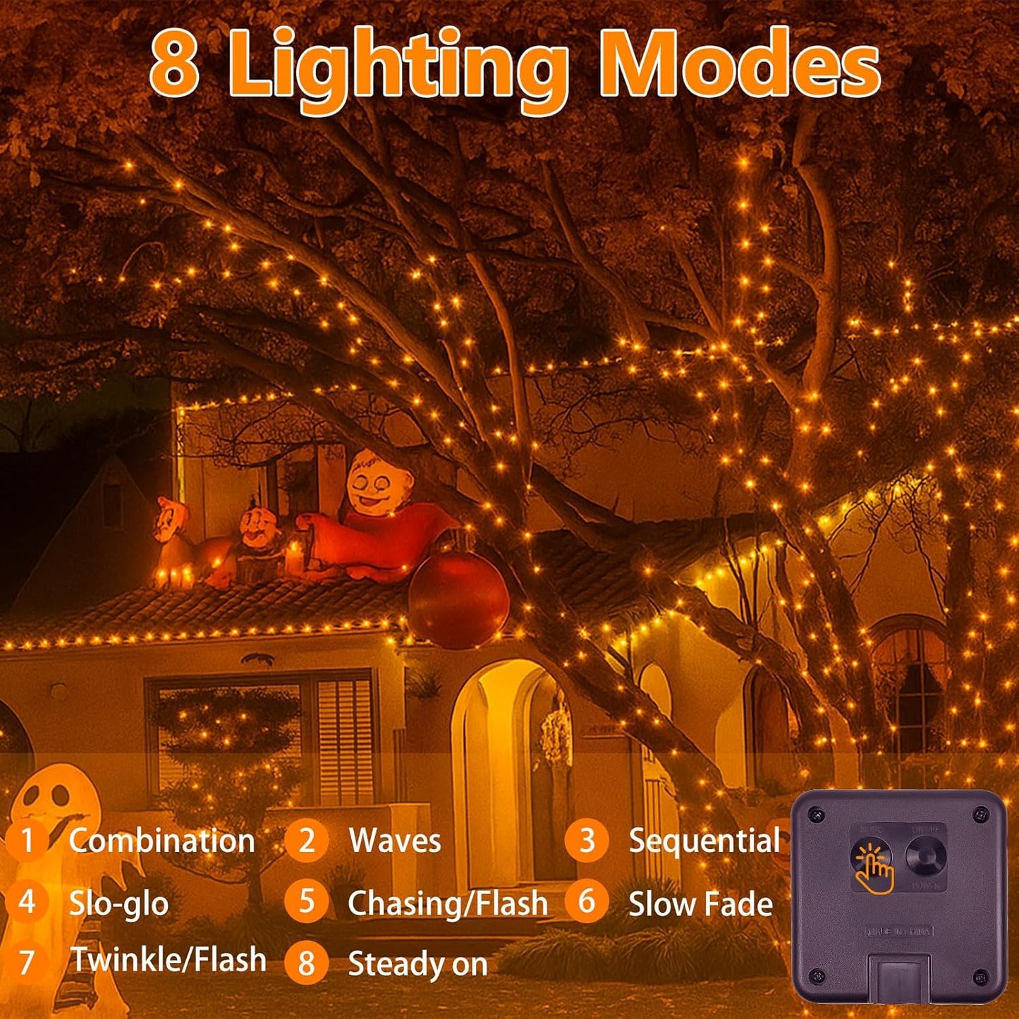 Extra-Long 144FT Solar String Lights for Outside, 2 Pack 400LED Solar Fairy Lights Outdoor, Waterproof Copper Wire with 8 Modes Twinkle Lights for Tree Garden Party Xmas Wedding Decor (Orange)