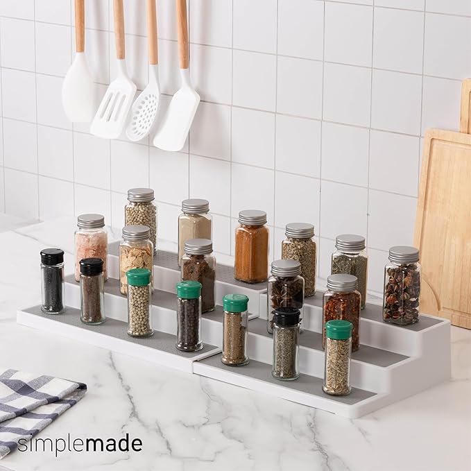 SIMPLEMADE 3-Tier Spice Rack Organizer - Versatile Storage Shelf for Kitchen, Bathroom, Bedroom & Office, Set of 2, Expandable White