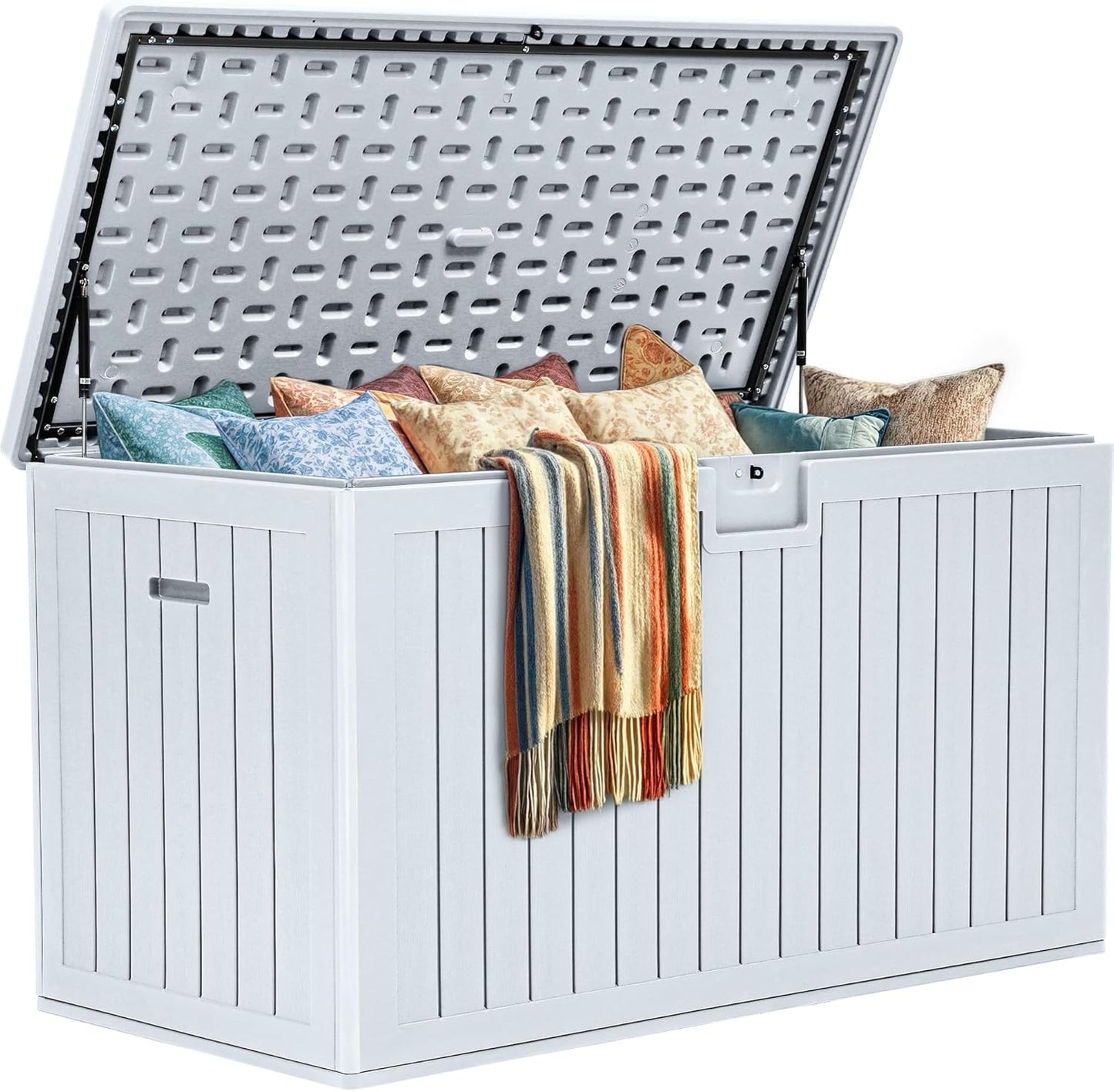 YITAHOME 200 Gallon Extra Large Deck Box, Double-Wall Resin Outdoor Storage Box with Flexible Divider for Patio Cushions Pool Supplies Garden Tools, 990 lbs Load Capacity, Lockable (White)