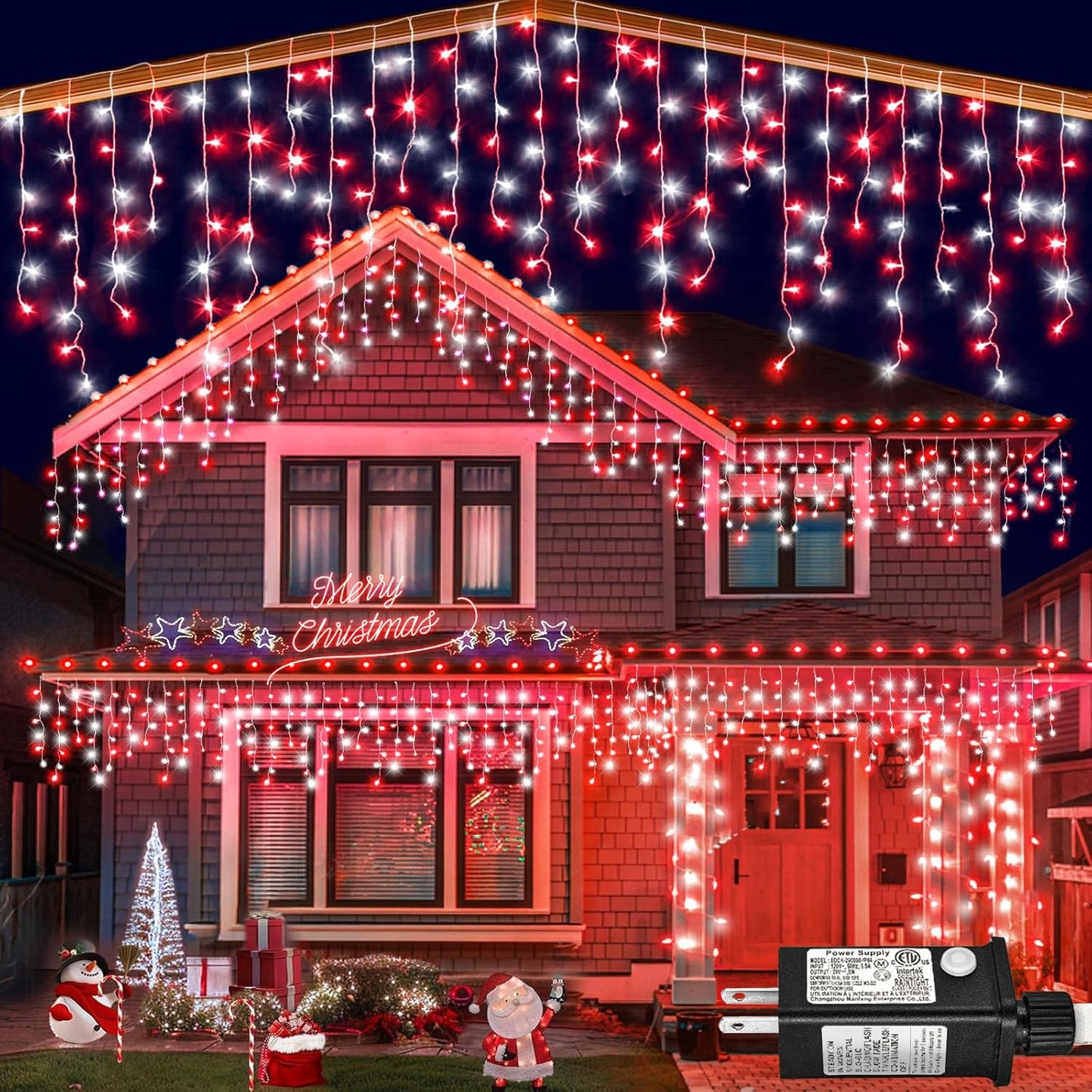 33ft Icicle Lights for Outside, Red and White Christmas Lights Outdoor Indoor, 400 LED Twinkle String Light with 75 Drops Short Curtain Light for Thanksgiving Room Home Wall Bedroom Window Decoration