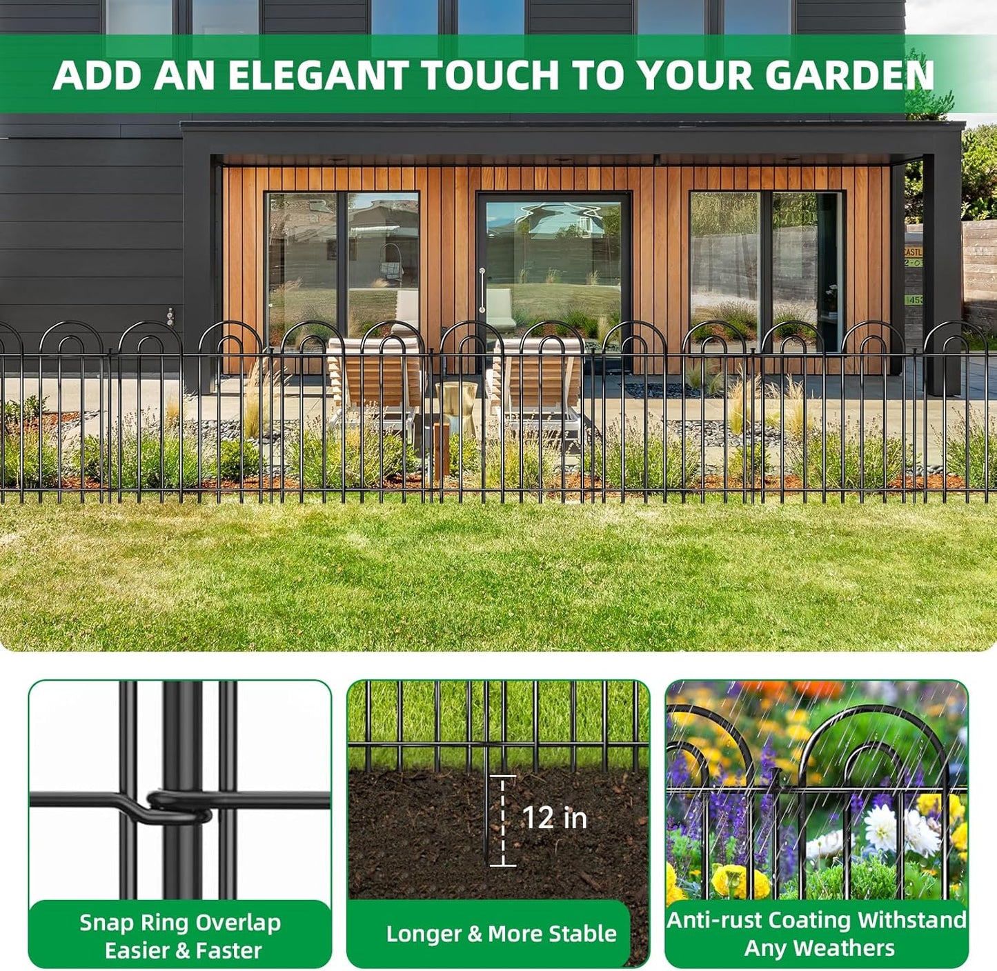 15 Panels Decorative Garden Fence, 24 in(H) X 30 ft(L) No Dig Dog Fence Outdoor for Yard, Rustproof Metal Garden Fencing Animal Barrier Border with Ground Stakes, Temporary Fencing for Patio Outdoor