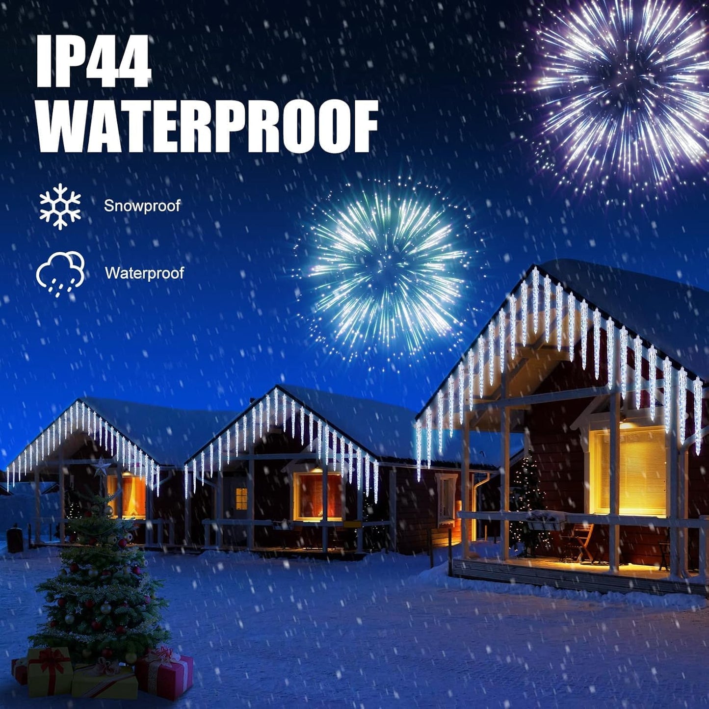 Brightown Christmas Meteor Shower Icicle Lights Outdoor, 2 Pack Total 40ft with 40 Large Tube 960 LED Dropping Effect, Waterproof Decorations for House Eave Roofline, Cool White