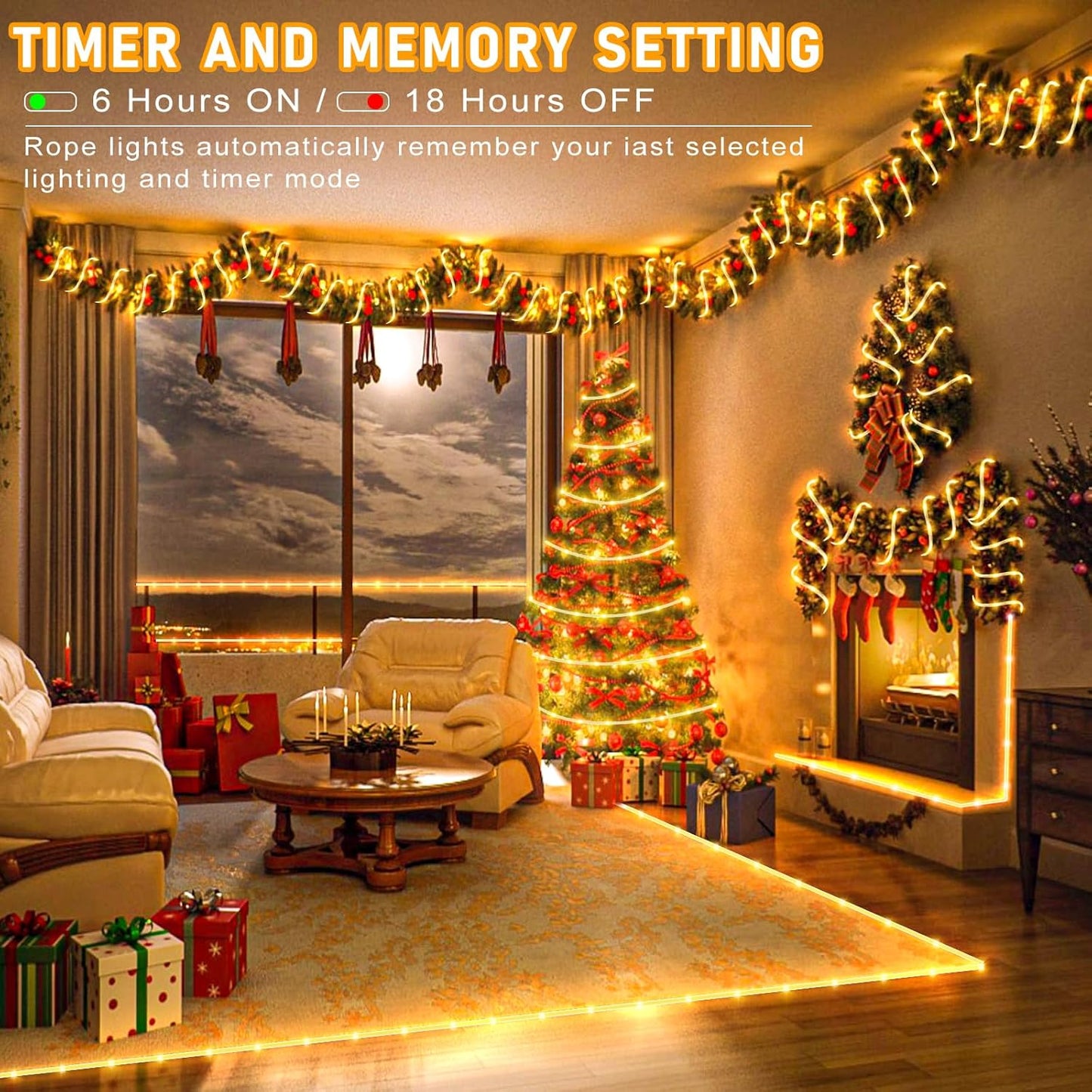 100FT 300 LED Rope Lights Outdoor, Connectable and Flexible Tube Lights with 8 Modes, Waterproof Rope Lighting Indoor for Deck, Garden, Fence, Backyard, Pool, Patio, Tree Decorations - Warm White