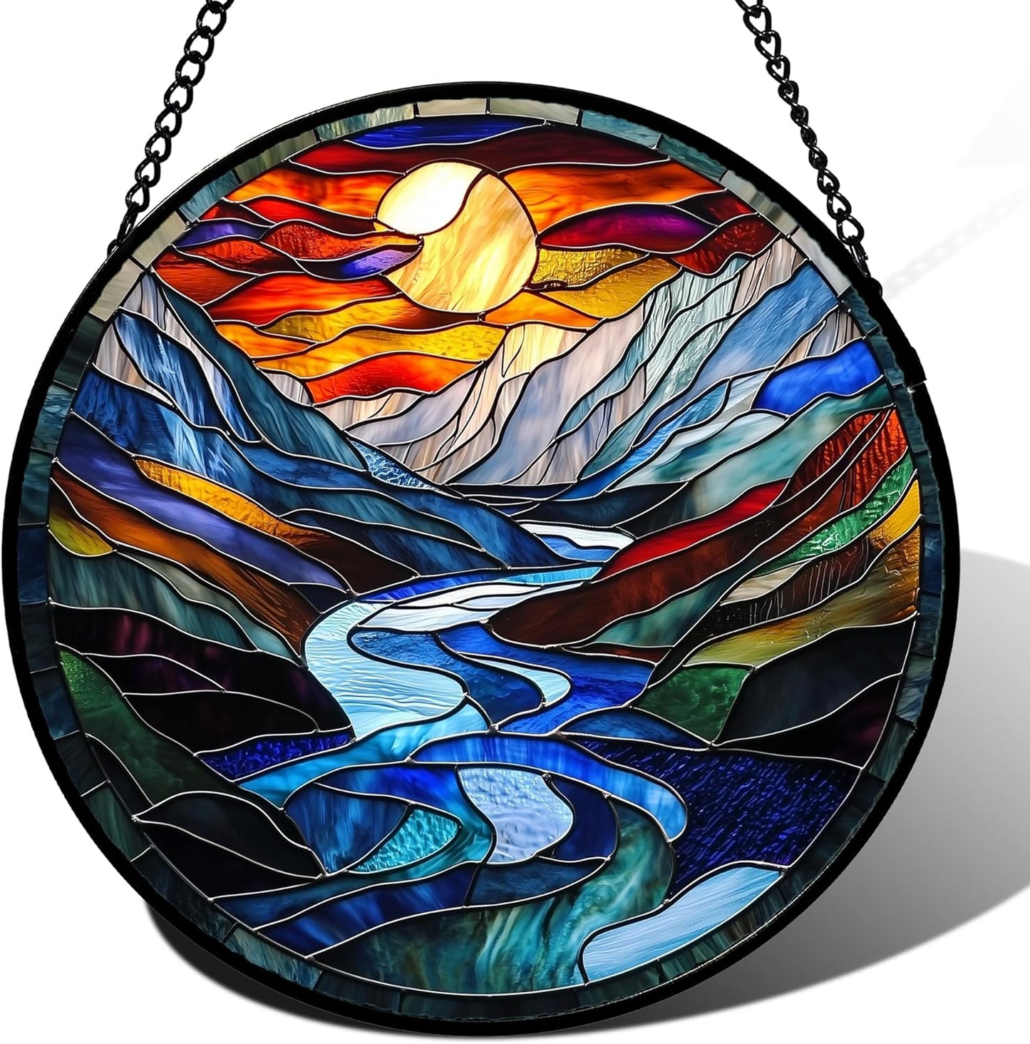 Stained Glass Window Hanging, Canyon Mountains Sunset View Sun Catcher for Window Home Decor Landscape Suncatcher Mother's Day Birthday Gifts for Women Men Mom and Nana 6.3 in