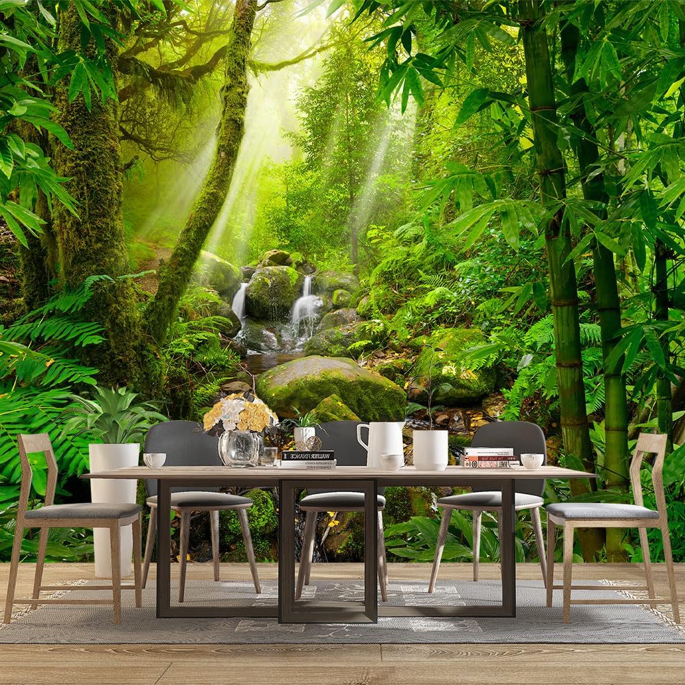 Green Forest Tropical Rainforest wallpeper Living Room Bedroom Nature Jungle Landscape Office Woodland Scenery Tree Wall Mural - 160"x108"（Not Peel and Stick）