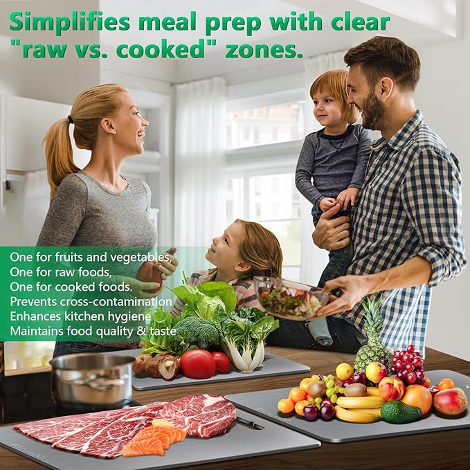 Titanium Cutting Boards for Kitchen [Set of 3], Double Sided Pure Titanium Cutting Board | Easy to Clean | Dishwasher Safe | Food-Grade Raw & Cooked Foods or Outdoor Camping Chopping Board