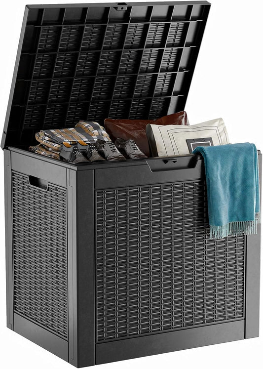 Vixzen 31 Gallon Resin Deck Box, Lockable Outdoor Storage Box for Patio Cushions Storage Furniture,Garden Tools, Pool Supplies, Weatherproof and UV Resistant- Black