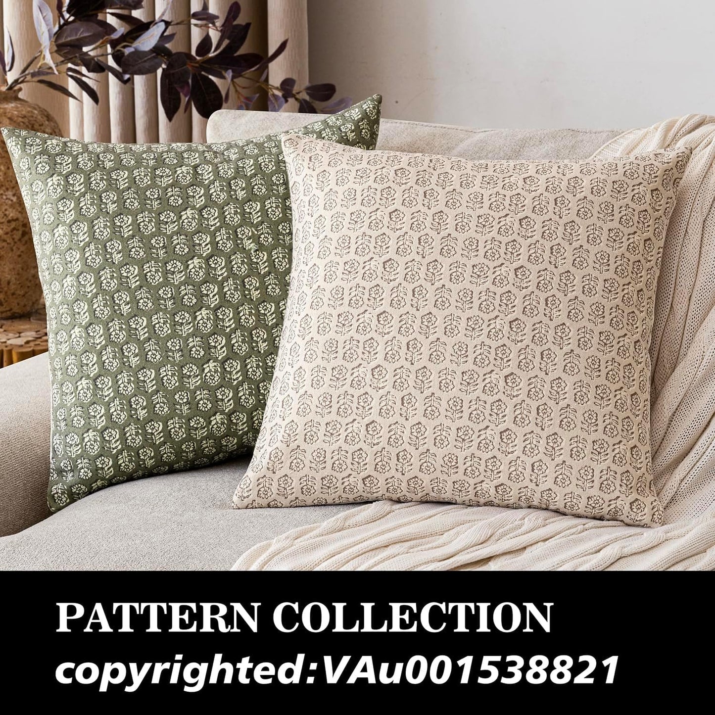 Foindtower Set of 2 Decorative Neutral Floral Print Throw Pillow Covers Vintage Accent Farmhouse Cushion Covers Boho Home Decor for Sofa Couch Chair Bedroom Living Room Outdoor,24×24 Inch,Ivory Beige