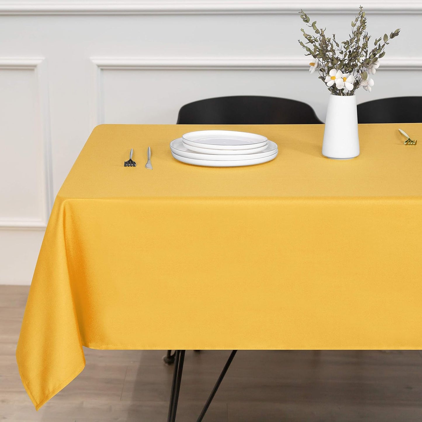 sancua Rectangle Tablecloth - 60 x 84 Inch - Stain and Wrinkle Resistant Washable Polyester Table Cloth, Decorative Fabric Table Cover for Dining Tables, Buffet Parties and Camping, Yellow