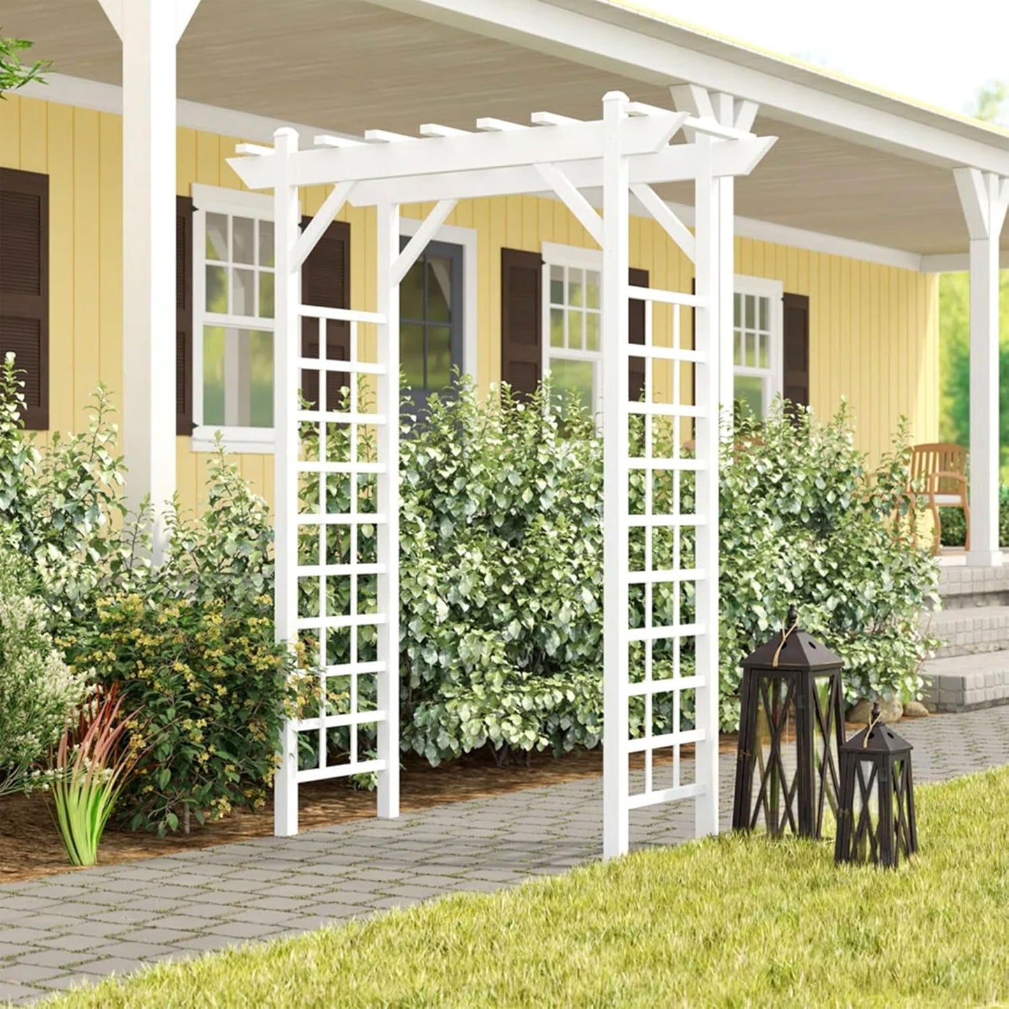 Dura-Trel Providence Arbor, Vinyl Garden Archway for Outdoors, 64" x 85", White - Backyard Decorative Arch for Pathways and Entrances with Trellis Sides for Climbing Plants, Vines & Flowers