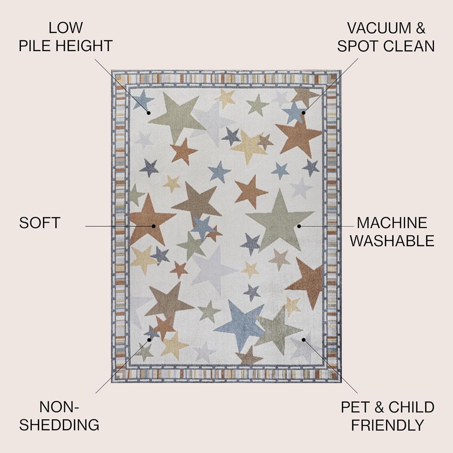 JONATHAN Y Machine-Washable Ivory/Blue/Orange Runner Rug, 2x8, Star Gazer Geometric, Border, Kids & Novelty, Classic, Bedroom, Kitchen, Living Room, Easy-Cleaning, Non-Shedding (KDW100A-28)
