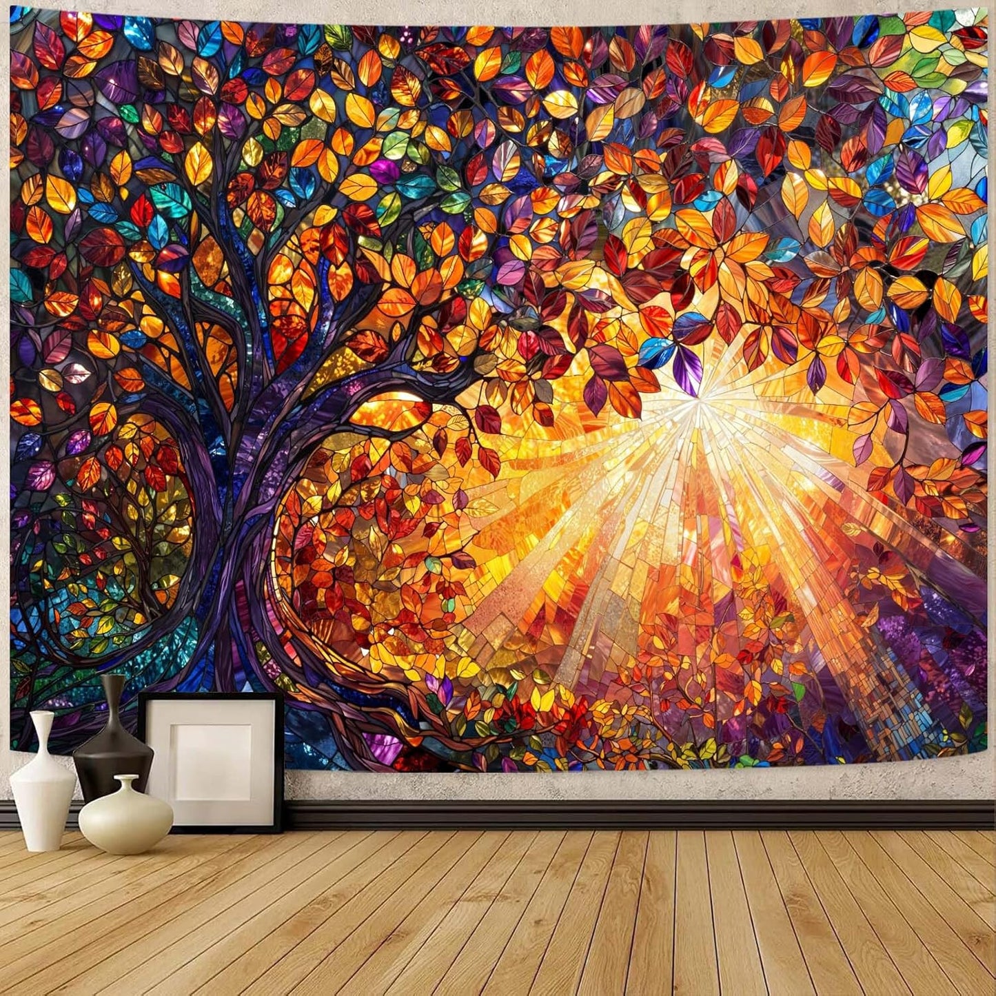 Lunerfex Tree of Life Tapestry Stained Glass Tapestry Wall Decor Tapestries for Bedroom Art Tapestries Wall Hanging for Bedroom Living Room Glass-Tree-03 70"x90"