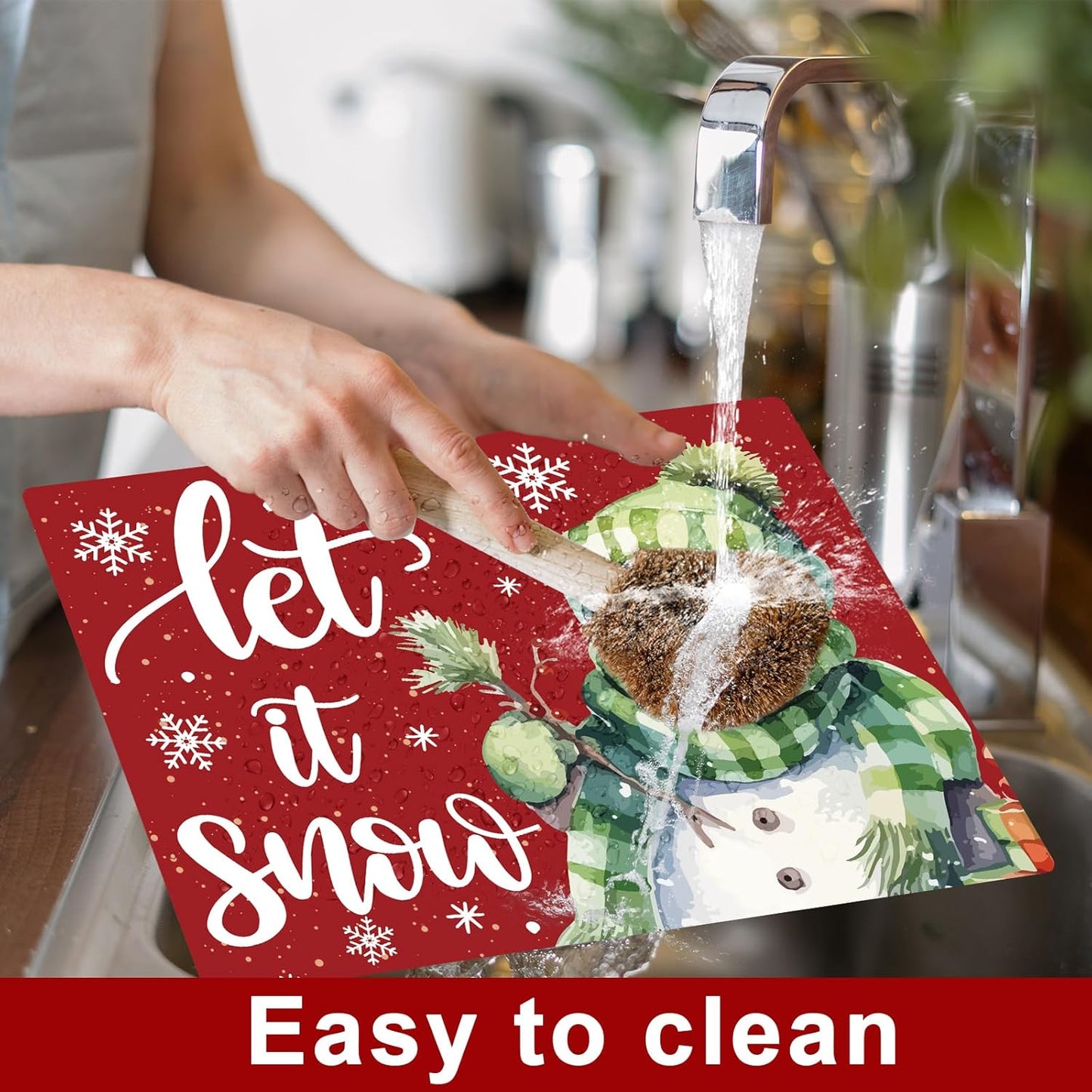 Winter Placemats Set of 6 Let It Snow Plastic Table Place Mats Snowman Dining Mats Washable Seasonal Christmas Holiday Table Decoration for Kitchen Christmas Party Dining