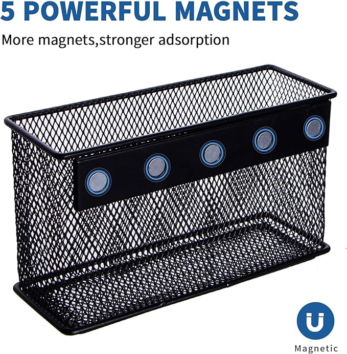 dedoot Magnetic Basket for refrigerator Storage Magnetic Pencil Holder Basket Mesh Black Strong Magnetic Pen Holder for Refrigerator,Whiteboard, Locker, Home and Office Organizer, 6.3x2.3x3.6inch