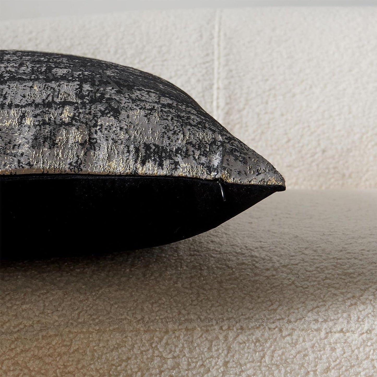 THE-TINOART Charcoal Gray & Black Pillow Cover 20x20 - Gold Embroidered Luxury Jacquard, Modern Reversible Throw Pillow Cover for Sofa/Bed, Velvet Backing