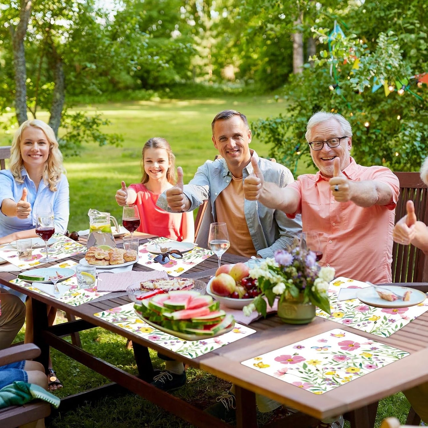 Spring Floral Butterfly Placemats Set of 6 Flower Summer Plastic Table Mats Wildflower Place Mats Washable Vinyl Rustic Holiday Table Decoration for Indoor Outdoor Party Kitchen Dining