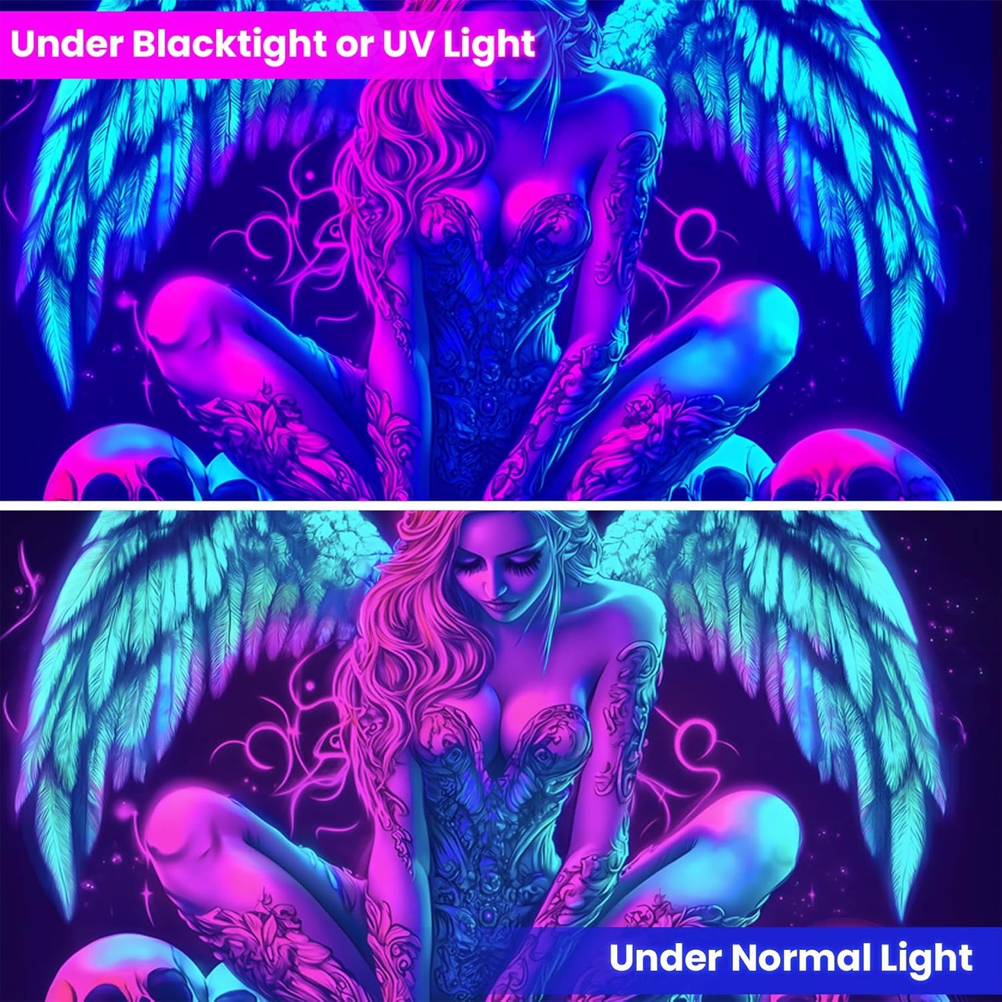 Blacklight Tapestry,WingTapestry Glow In The Dark,UV Reactive Black Light Upright Posters Wall Hanging for Bedroom Dorm Living Room Backdrop Decor (wing15, 90L" x 70W")