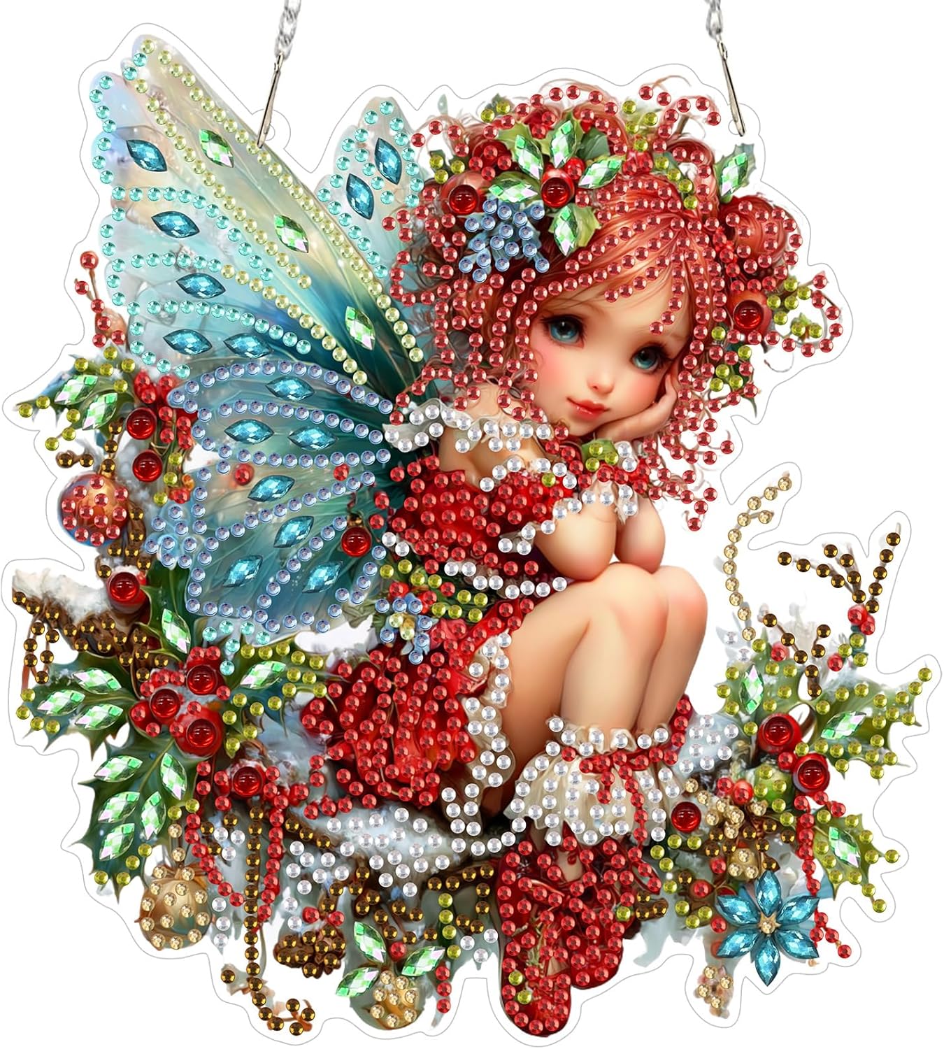 Hanging Diamond Art Kit for Adult, Christmas Angel, 5D Special Shaped Rhinestone Diamond Painting Ornament, Christmas Fairy, DIY Acrylic Diamond Art Painting Window Pendants Home Garden Wall Decor