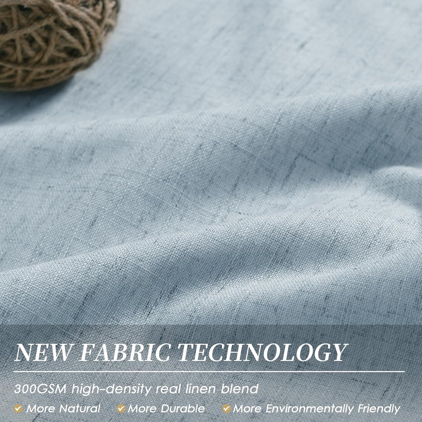 Blue Linen Blackout Curtains Thermal Insulated 120 Inch 100% Complete Black Out Window Curtains Back Tab Linen Textured Neutral Farmhouse Living Room Darkening Drapes High Ceiling Length 52x120