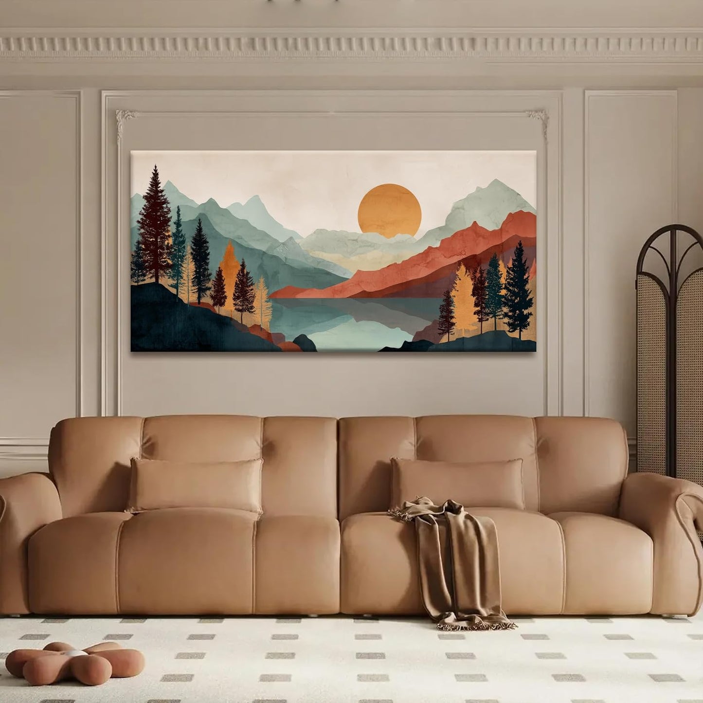 Tsomzxng Mountain Abstract Boho Wall Art For Living Room Modern Canvas Art Wall Decor Colorful Wall Art Bedroom Office Abstract Wall Decor Mountain Forest Landscapes Painting Wall Pictures 24×48 In