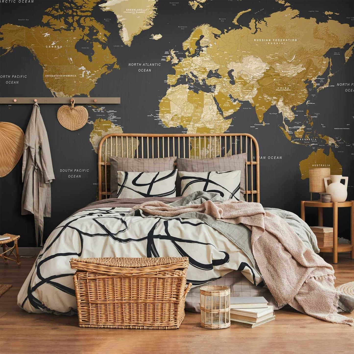 artgeist Premium Wall Mural World Map 118x83 in - XXL Non-Woven Wallpaper Fleece Wall Decor Photo Print Picture Image Design Home Map of The World k-A-0092-a-a