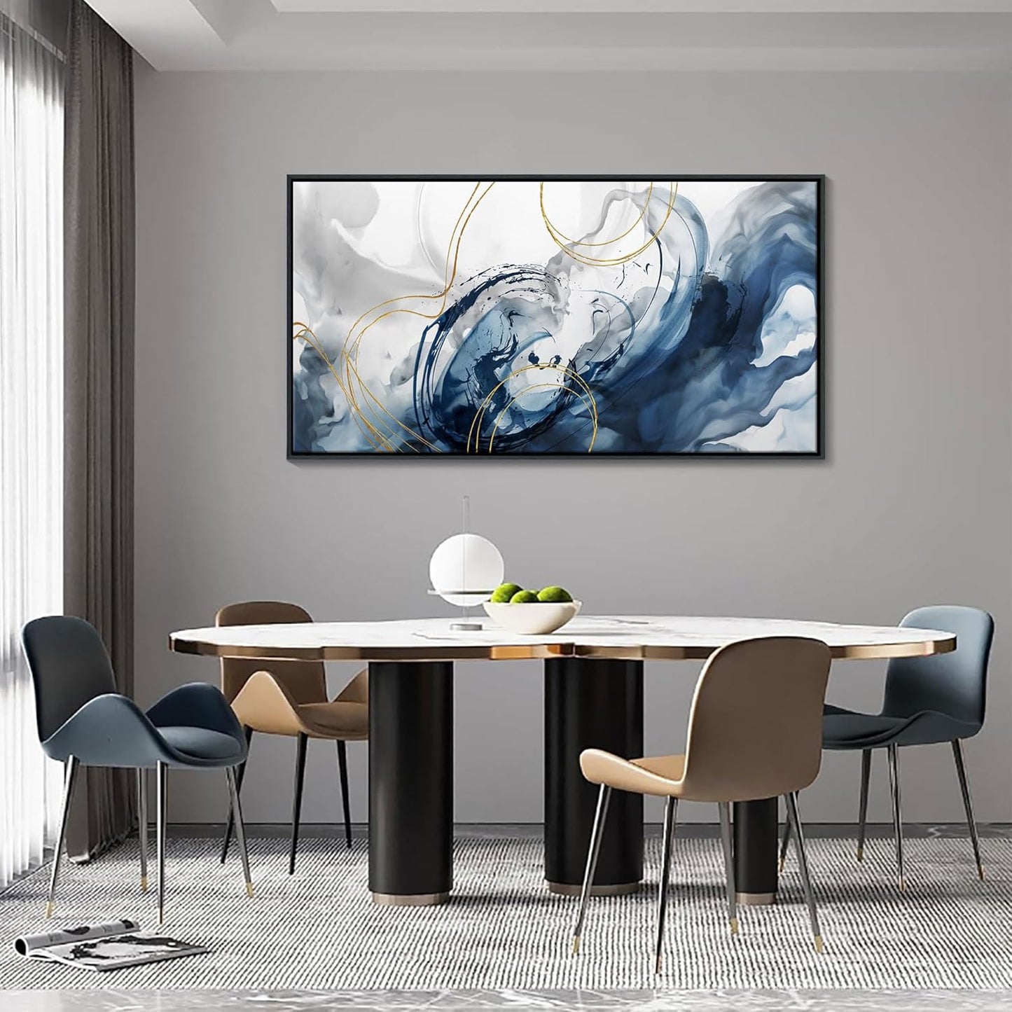 Mofutinpo Blue Wall Art Framed Abstract Canvas Wall Art Blue Pictures for Living Room Wall Decoration Large Modern Office Artwork Wall Decor Graffiti Paintings for Bedroom 24×48IN