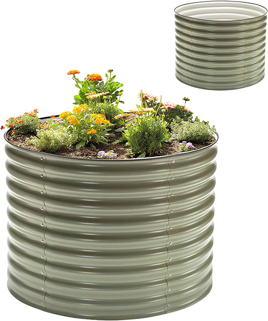 Epic Gardening 5-in-1 Modular Galvanized Raised Garden Bed Kit, 30" Short Metal Planter Box, Durable Aluzinc Steel Raised Garden Bed Outdoor for Vegetables, Herbs, Flowers & Fruits - Round Mist Green