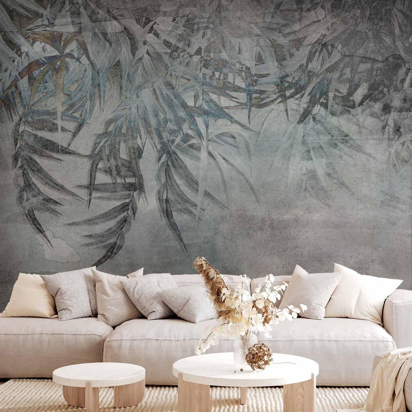 artgeist Wall Mural Leaves 138x101 in - XXL Non-Woven Wallpaper Fleece Wall Decor Photo Print Picture Image Design Palm Leaves Concrete Nature Grey b-C-10103-a-a