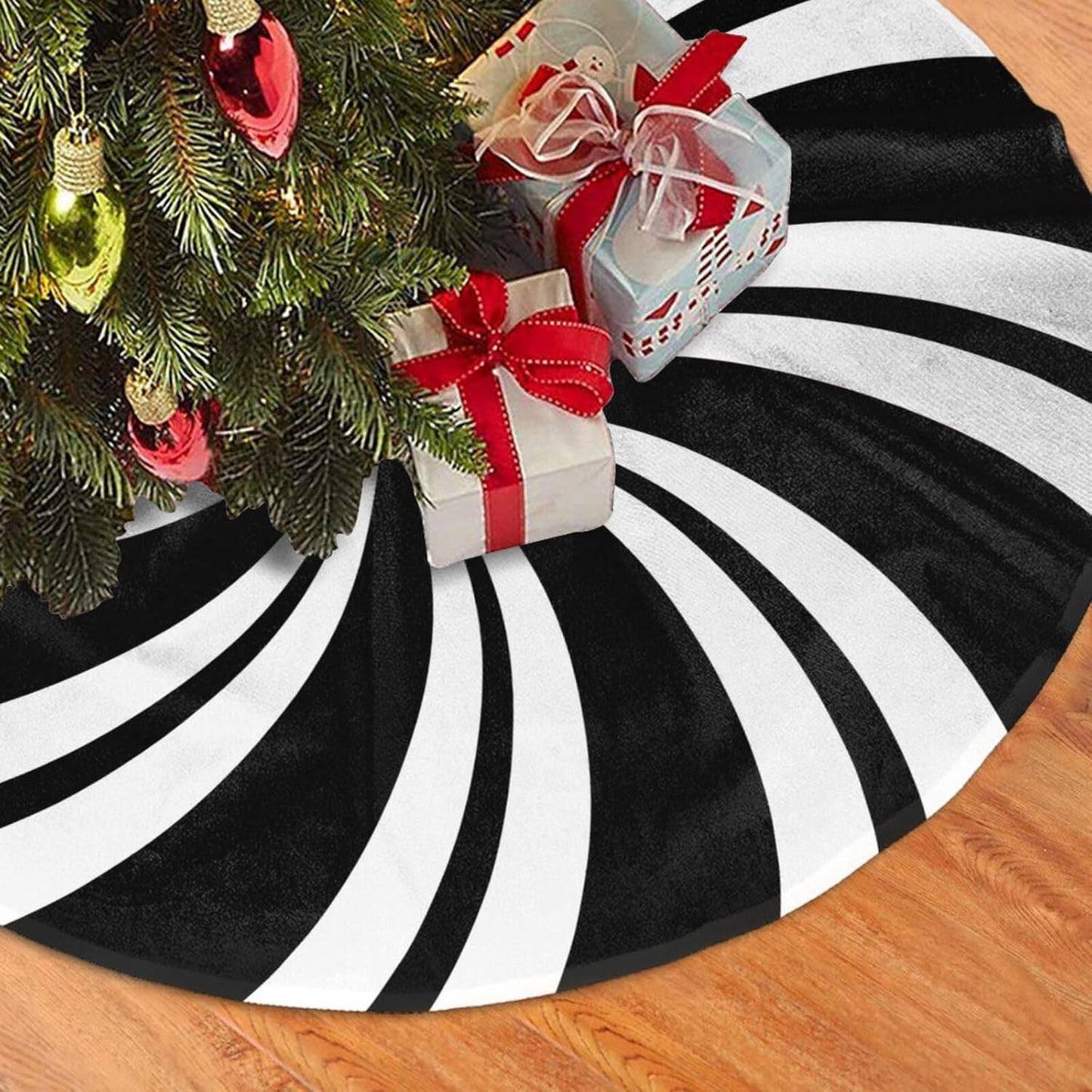 Christmas Tree Skirt,Mint Sugar Double Swirl Candy Black Xmas Tree Skirt Rustic Farmhouse Tree Skirt for Christmas Decor Xmas Holiday Home Party Decorations30