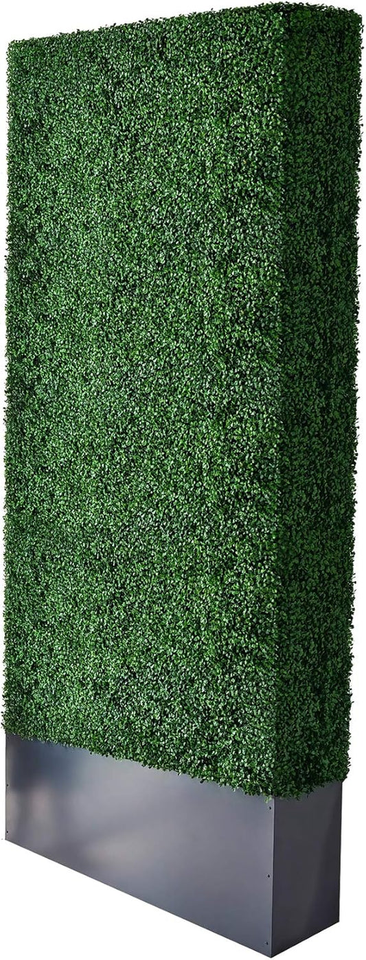 AGPL Upgraded Artificial Boxwood Hedge Wall with Dark Gray Stainless Steel Planter (96" Height 48" Width 12" Deep) Outdoor and Indoor Backdrop Divider Privacy Screen and Decorative Wall