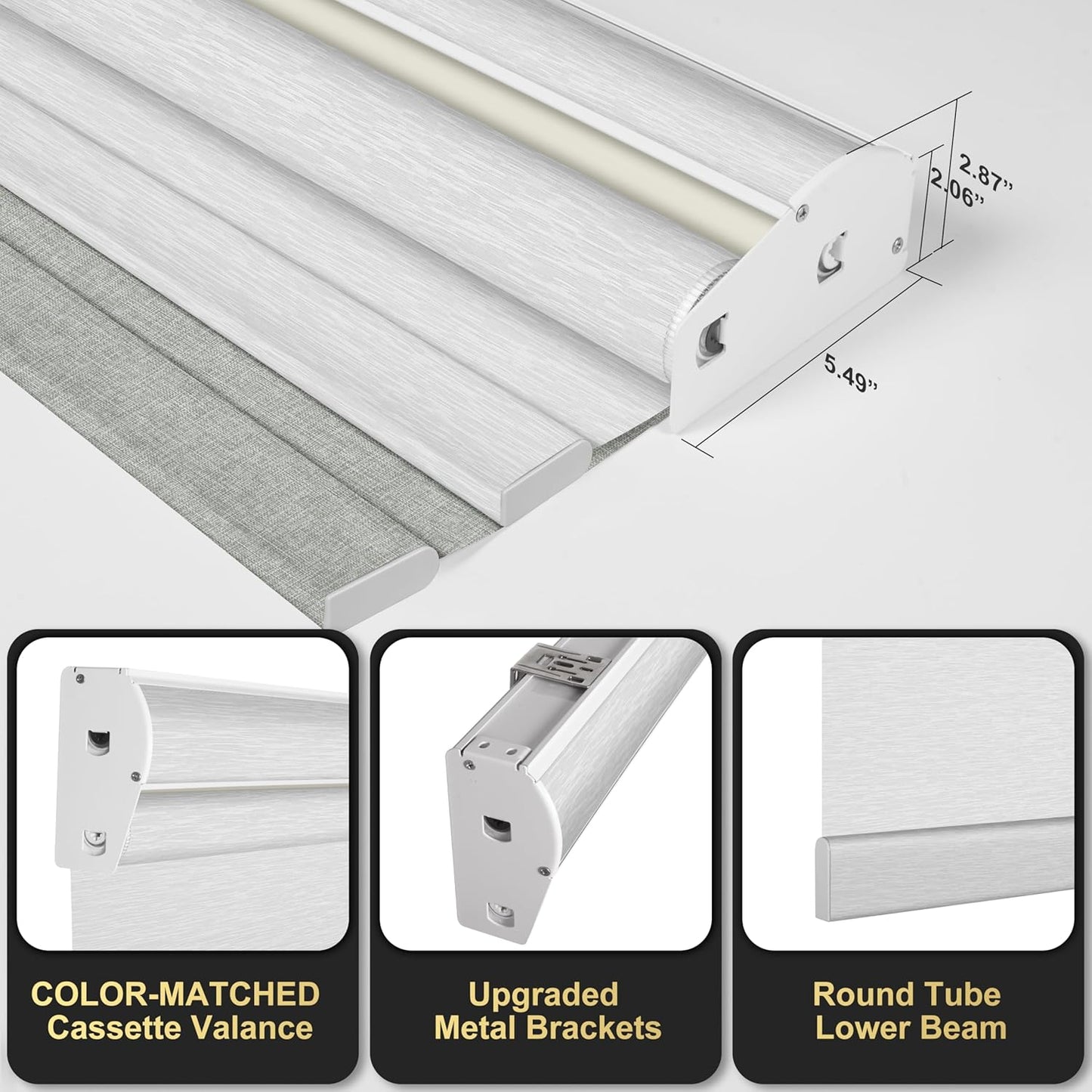 BERISSA Cordless Dual Roller Shades with Cassette Valance,Double Window Shades Blackout and Light Filtering Shades,Day and Night Roller Shades for Home Office Door.Linen Grey and White.30 W x 48" H