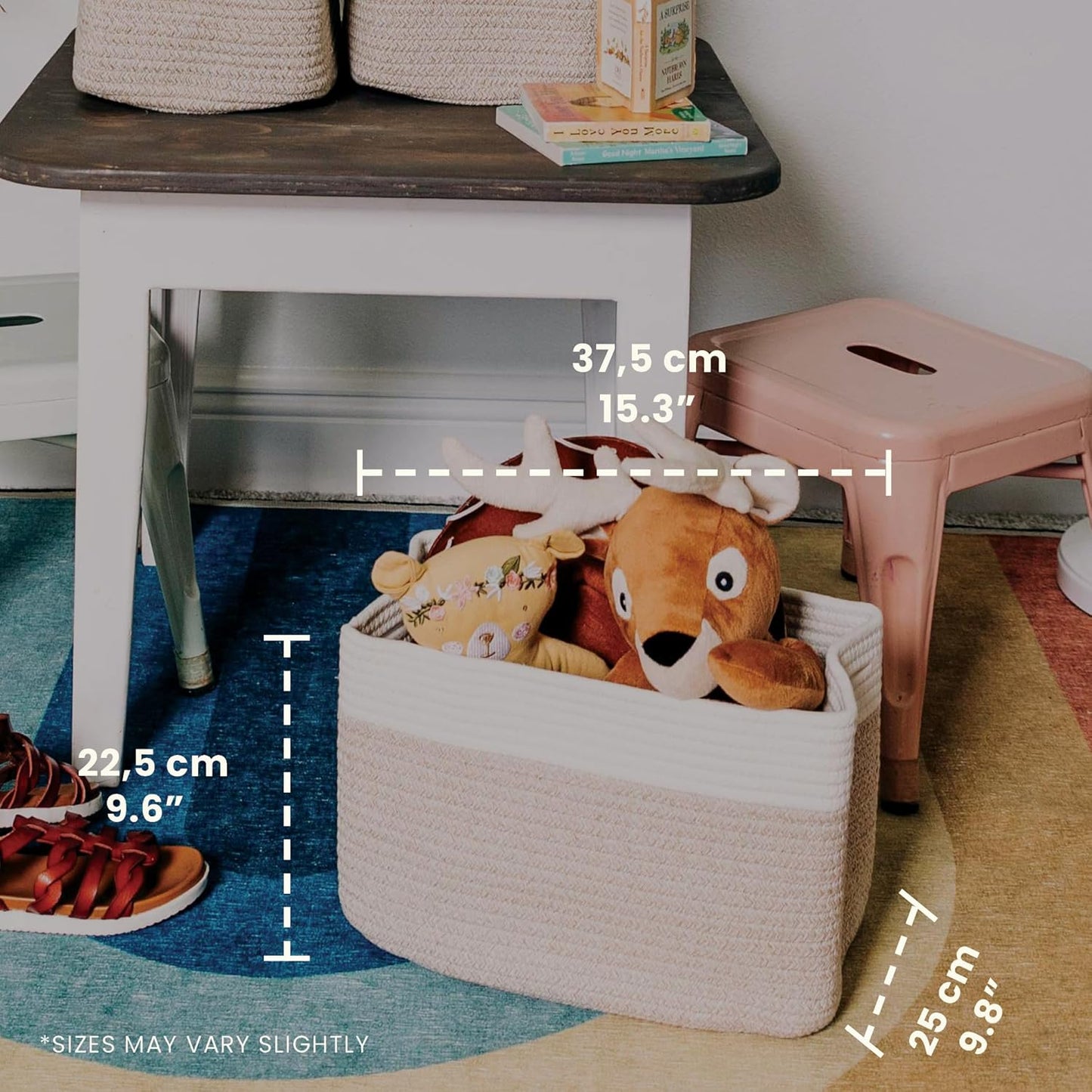 OrganiHaus Set of 3 Woven Storage Baskets for Organizing, Cotton Rope Organizer Bins for Shelves, Closet & Nursery, Dog Toy Basket, Decorative Bins for Toys, Towels & Books - 15x10x9, Light Honey