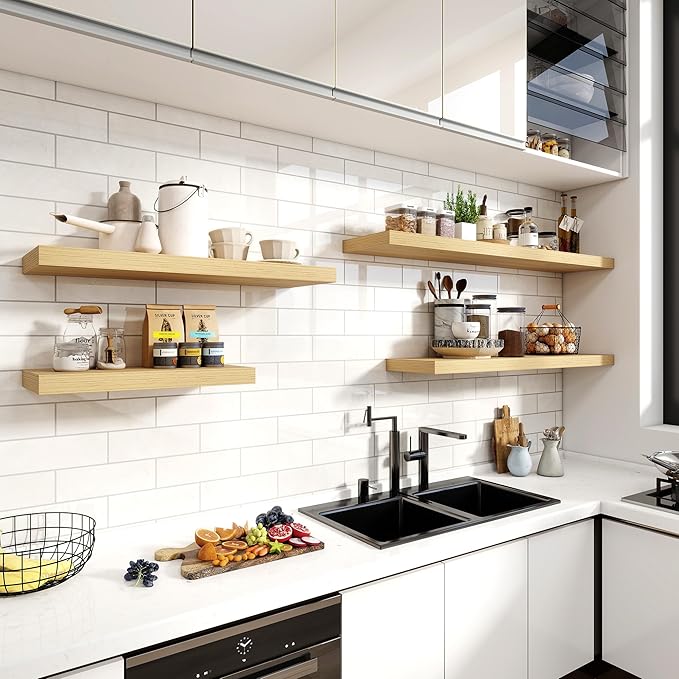 55 Inch Floating Shelves, 11.6 Inch Deep Floating Shelves for Wall, Floating Shelf with Invisible Brackets, Deep Shelves for Bathroom, Bedroom, Living Room, 1 Pack, Natural