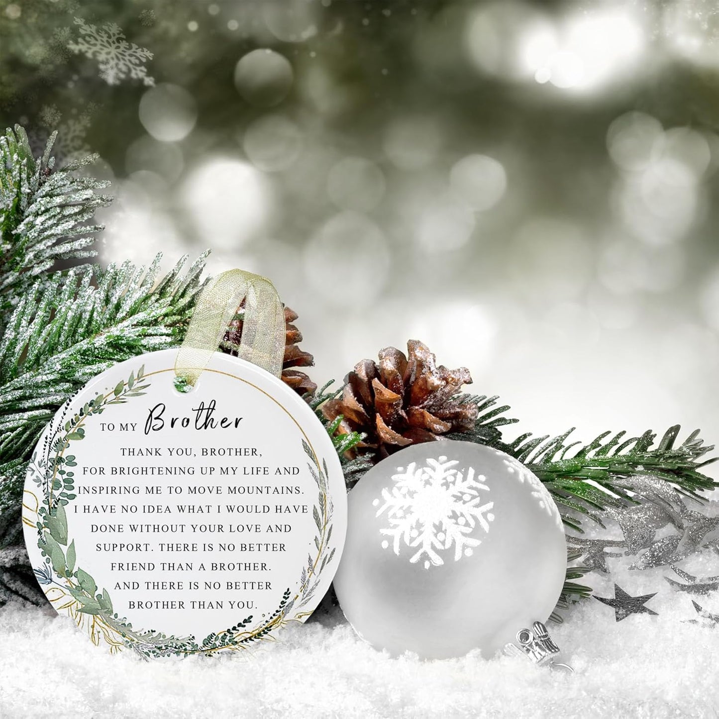 Brother Ornaments 2025 Brother Xmas Ornament Brother Christmas Ornament for Brother Forever Best Brother Ever Gift Double-Sided Printing Ceramic (2.9"