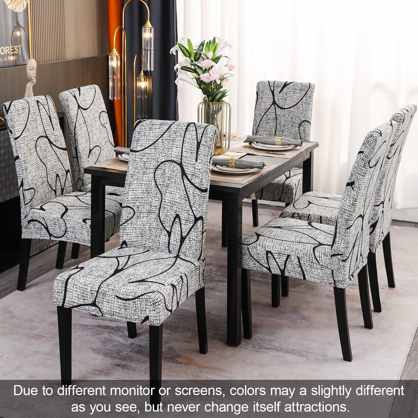 JQinHome Pattern Chair Covers for Dining Room Set of 6, High Stretch Removable Washable Parsons Chair Slipcover for Home Party Hotel Wedding Ceremony (6PCS, Lotus Gray)
