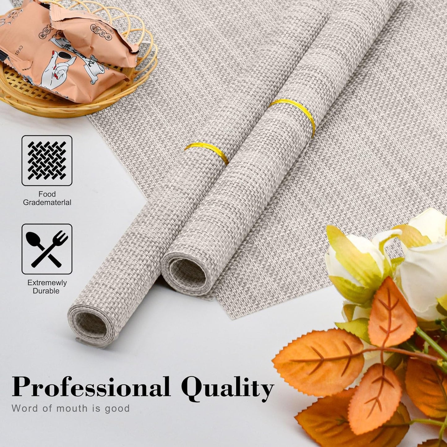 CADONO Placemats Set of 4 Washable Indoor/Outdoor Vinyl Place Mats for Dining Table Durable Non-Slip Heat Resistant PVC Weave Table Mats（Red Pink Heart）