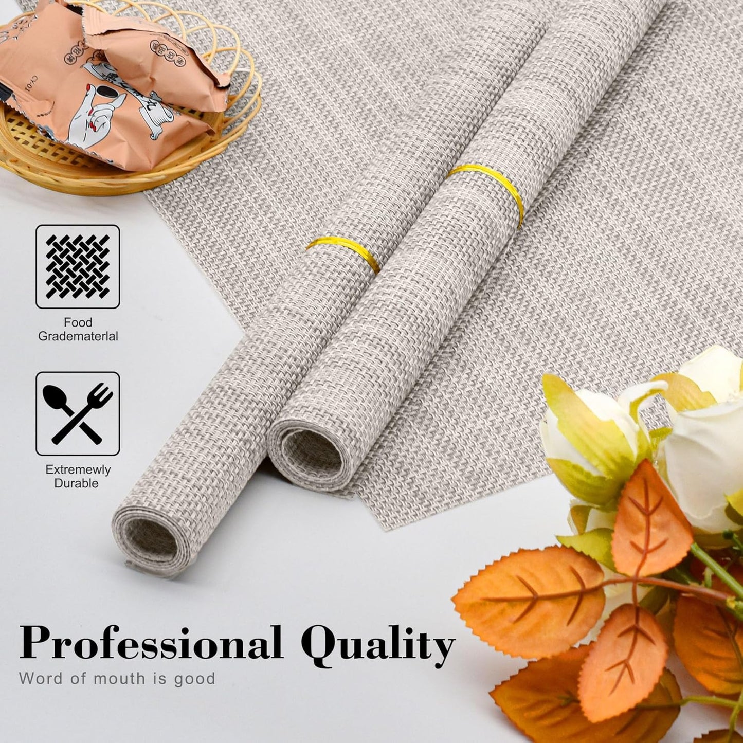 CADONO Placemats Set of 6 Washable Indoor/Outdoor Vinyl Place Mats for Dining Table Durable Non-Slip Heat Resistant PVC Weave Table Mats（Rhombus-Blue）