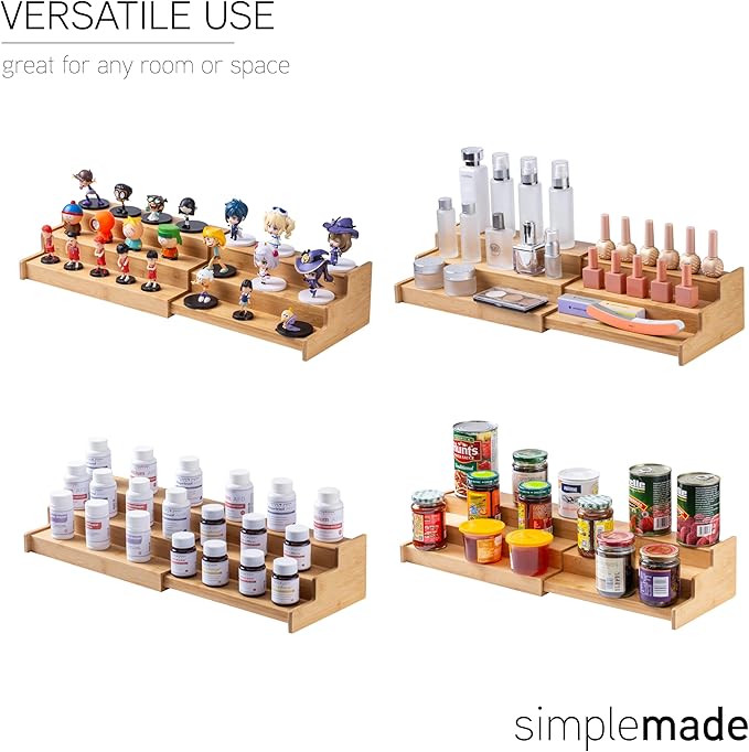 SIMPLEMADE 3-Tier Spice Rack Organizer - Versatile Storage Shelf for Kitchen, Bathroom, Bedroom & Office, Set of 1, Expandable Bamboo