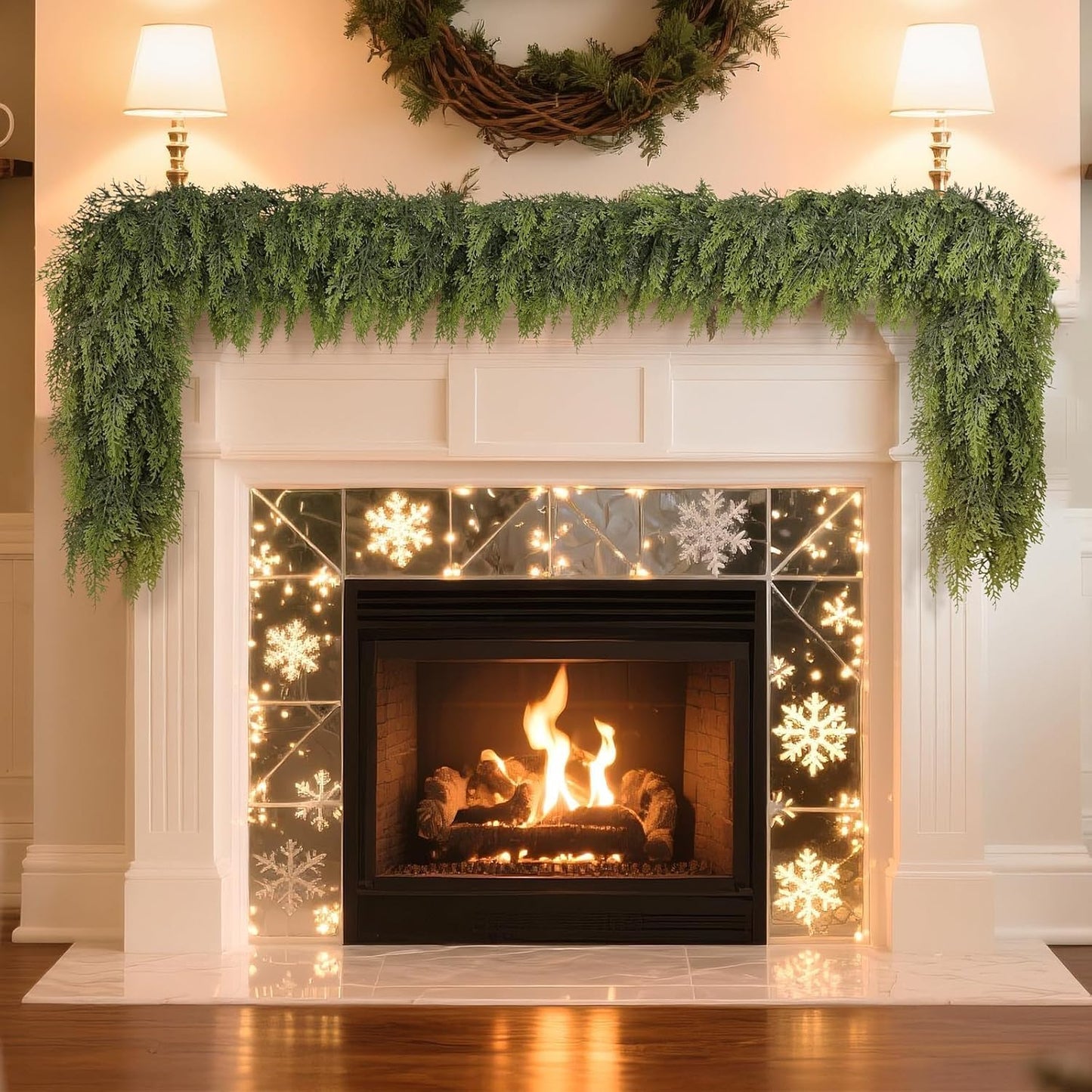 Real Touch Christmas Cedar Garland -6ft Artificial Garlands Faux Cedar Fake Pine Needles Garland for Fireplace,Table,Window,Stairs,Mante,Holiday Indoor Outdoor Xmas Decor(1PCS)