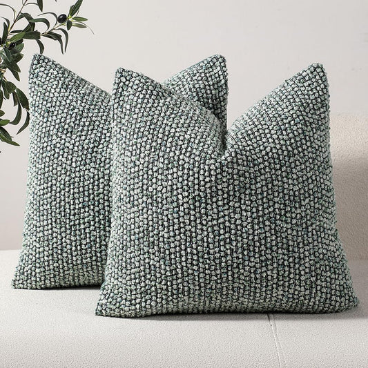 Striped Euro Sham Pillow Covers 26x26 Set of 2 Green Textured Boucle Chic Morden Boho Accent Farmhouse Square Decorative Couch Throw Pillow Covers for Home Decor Bed Sofa Living Room