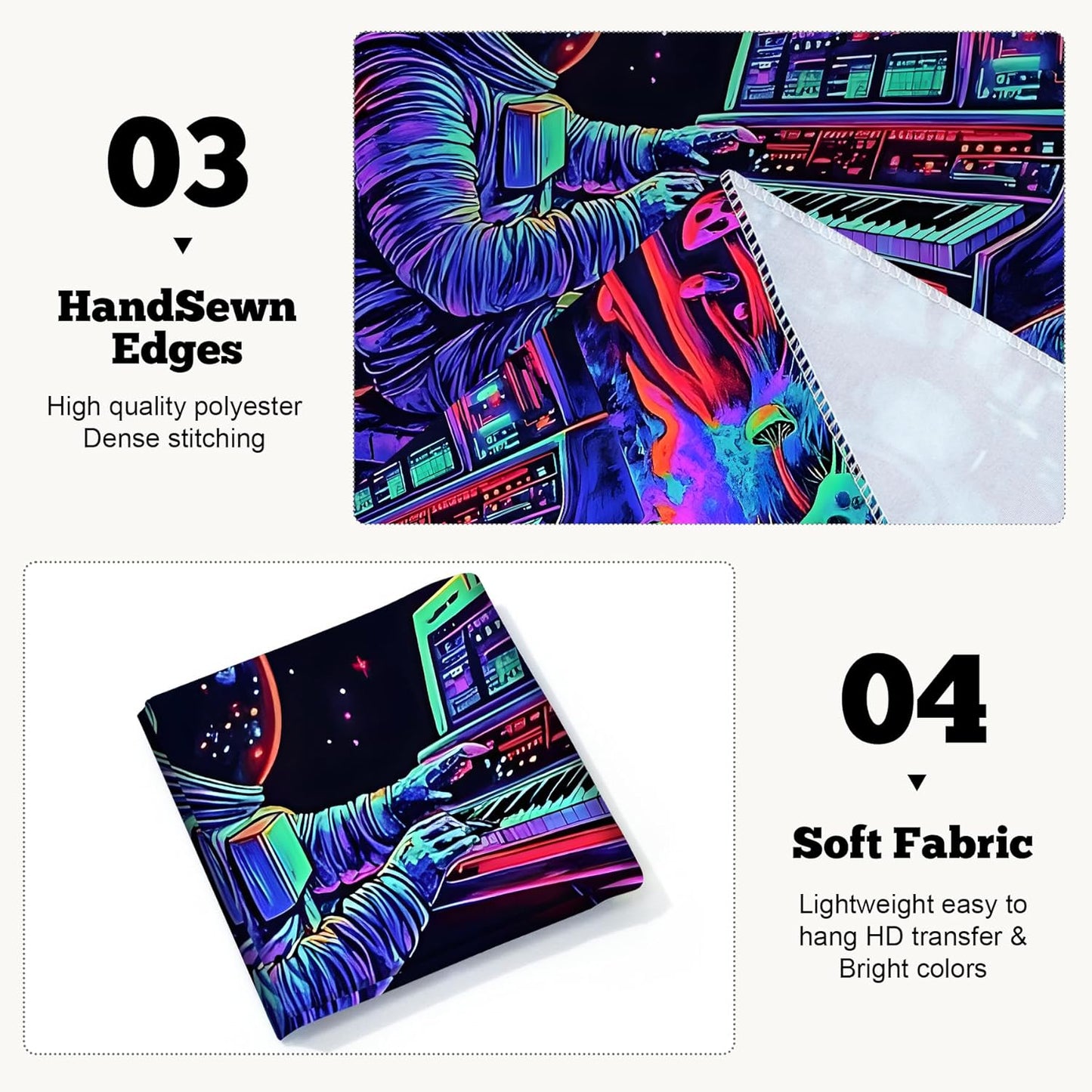 BVBOX Astronaut Space Blacklight Tapestry 79"x59", UV Reactive Astronaut Electronic Piano Universe Galaxy Planet Glow in Dark Music Tapestries, Black Light Neon Upright Poster Wall Hanging Backdrop Decor for Bedroom Living Room