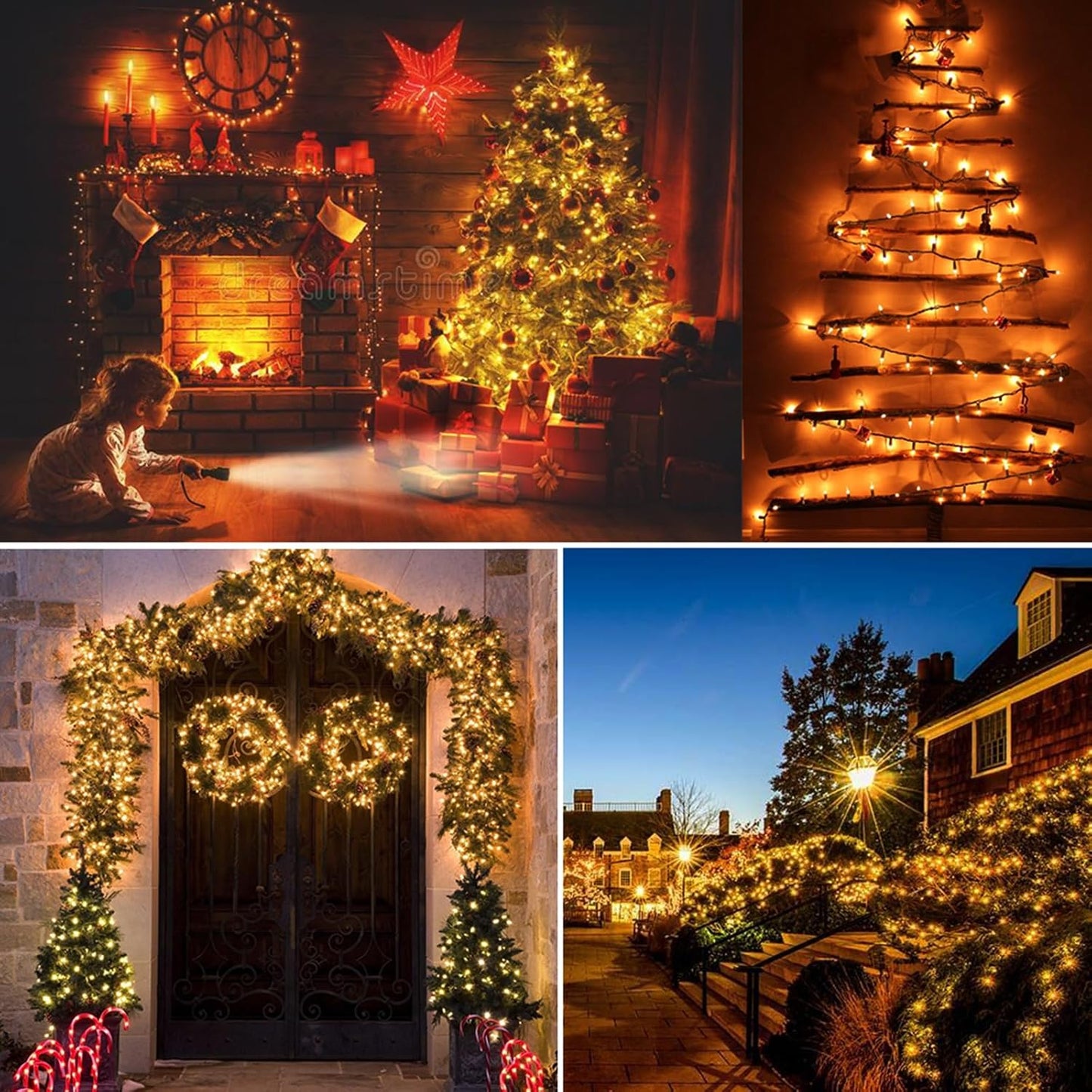 BrizLabs Clear Christmas Lights Outdoor 300 Count 69.6ft Incandescent Christmas Lights Connectable Warm White Light String UL Certified Xmas Mini Light Green Wire for Indoor Tree Holiday Party Decor