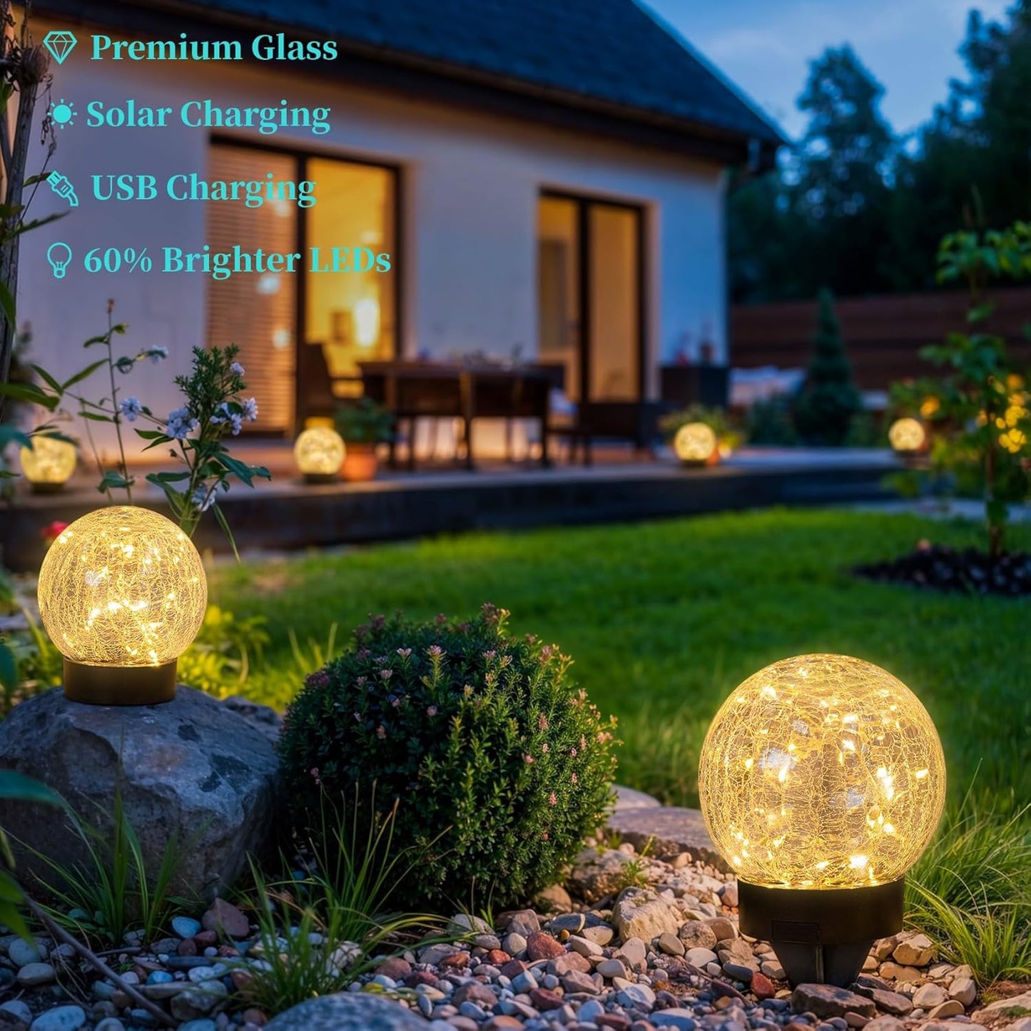 Beautyard Solar Globe Lights Outdoor USB Charged Garden Decor 3.94" Diameter 30LED 1000mAh Solar Globe Lights for Outdoor Indoor Mothers Day Gifts Holiday Decor(3.94'' Medium 4 Pack Warm White)