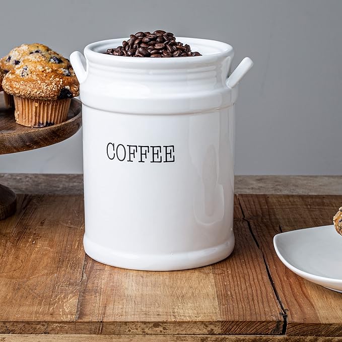 Ceramic Canister Set with Airtight Lids - 3-Piece Kitchen Storage for Flour, Sugar, Coffee, Tea & Spices - Modern Countertop Decor